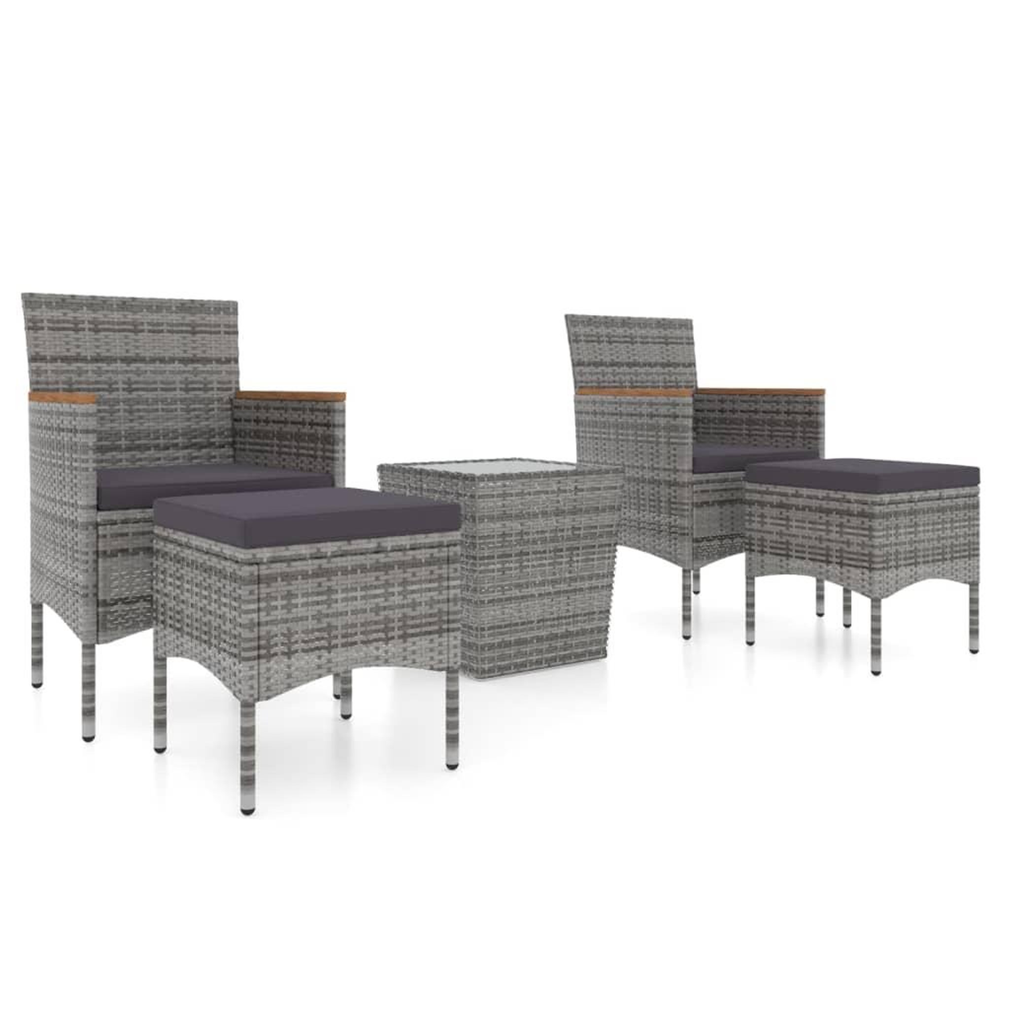 Voir la diapositive 2 : VIDAXL Ensemble de bistro jardin 5pcs Resine tressee verre trempe Gris