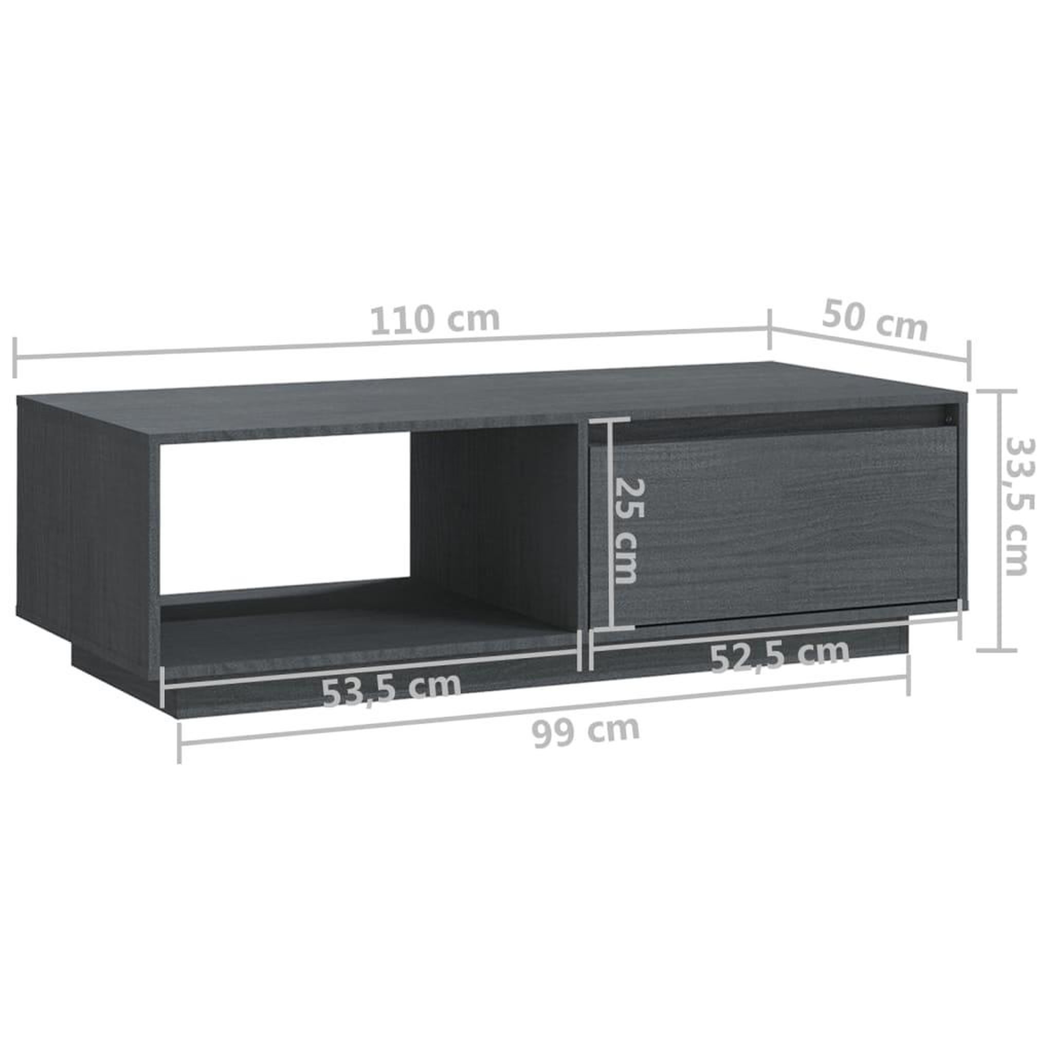 Voir la diapositive 6 : VIDAXL Table basse gris 110x50x33,5 cm bois de pin massif