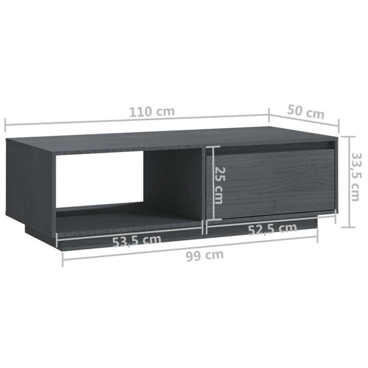 VIDAXL Table basse gris 110x50x33,5 cm bois de pin massif
