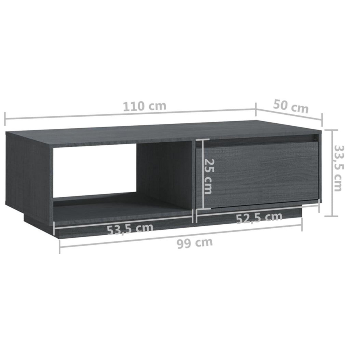 VIDAXL Table basse gris 110x50x33,5 cm bois de pin massif