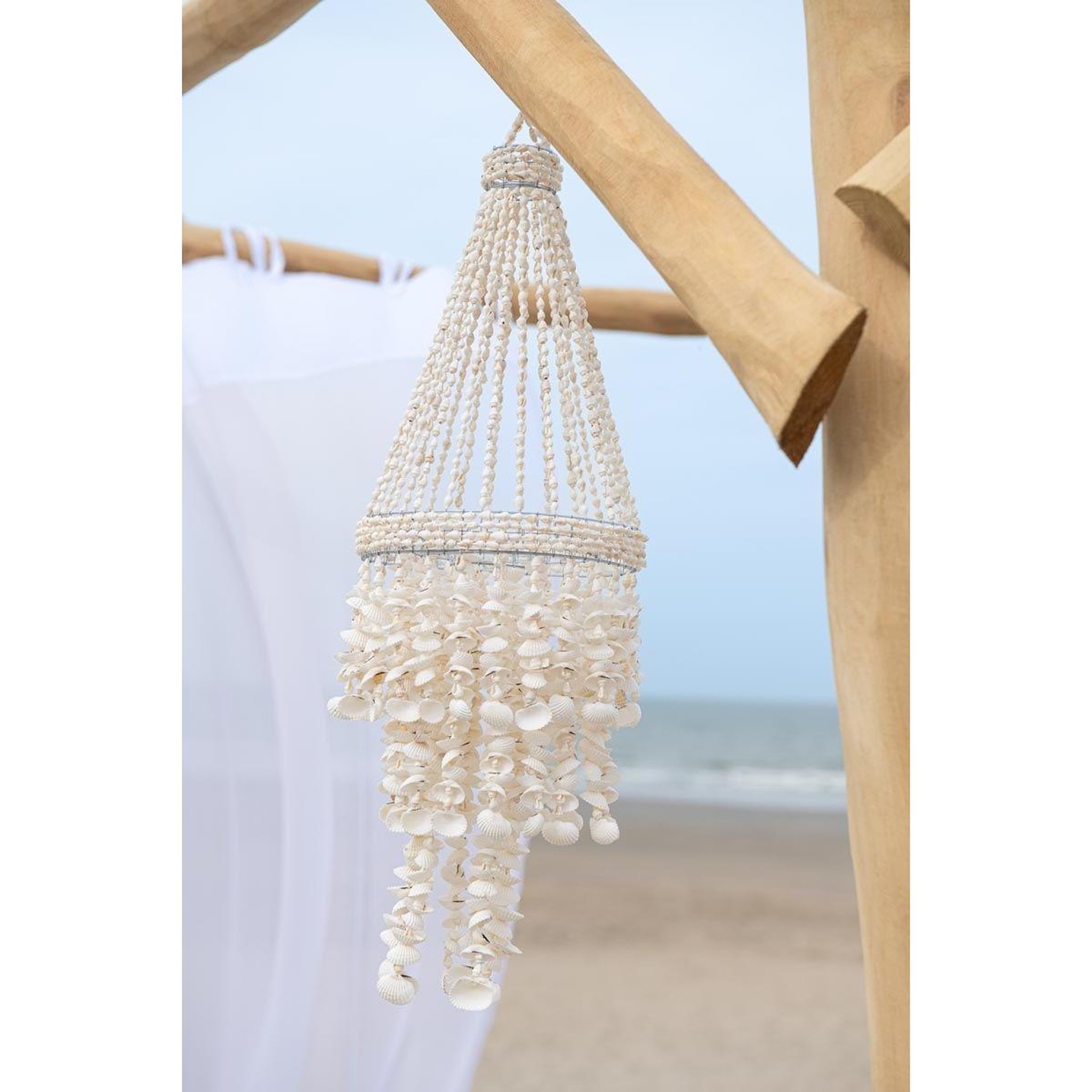 Voir la diapositive 2 : J-LINE Suspension déco en coquillage  palais  70cm blanc