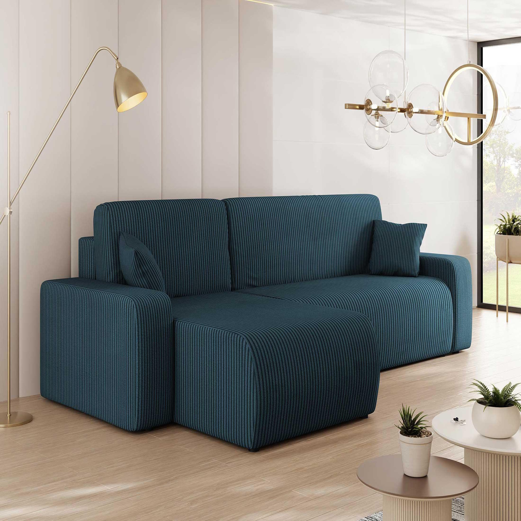 Voir la diapositive 1 : BEST MOBILIER Artemisa - canapé d'angle réversible 4 places - convertible avec coffre - en velours côtelé