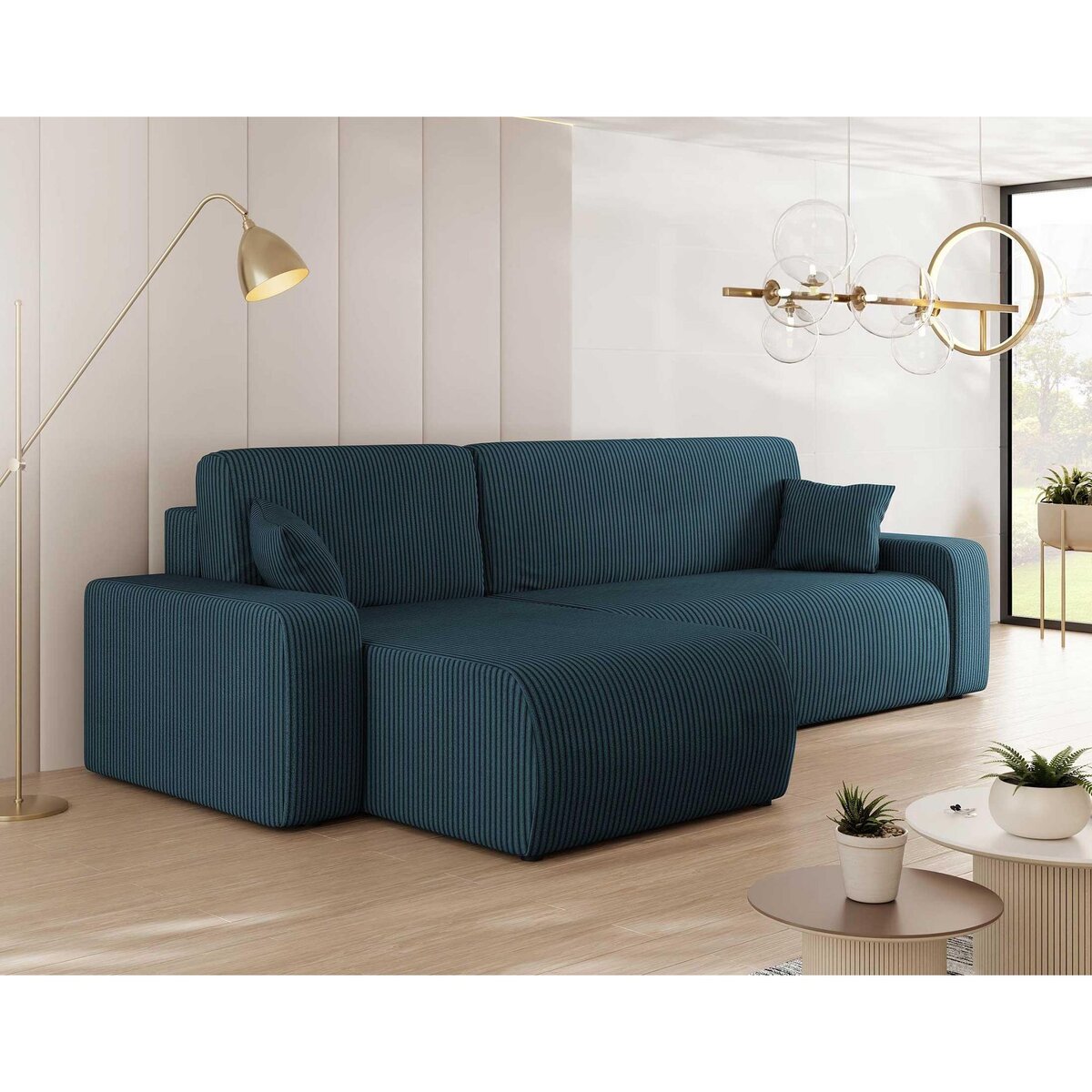 BEST MOBILIER Artemisa - canapé d'angle réversible 4 places - convertible avec coffre - en velours côtelé