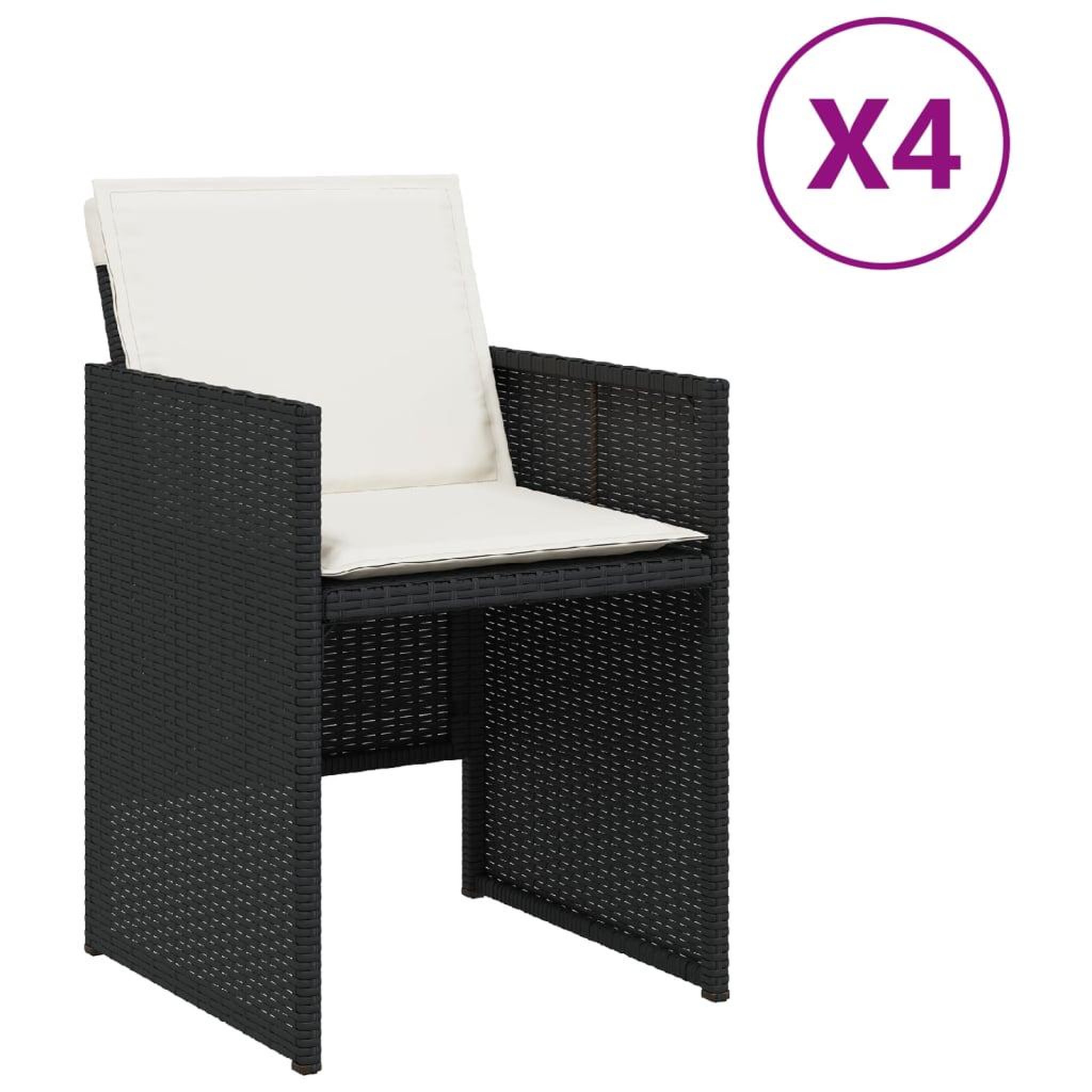 Voir la diapositive 2 : VIDAXL Chaises de jardin lot de 4 avec coussins noir resine tressee