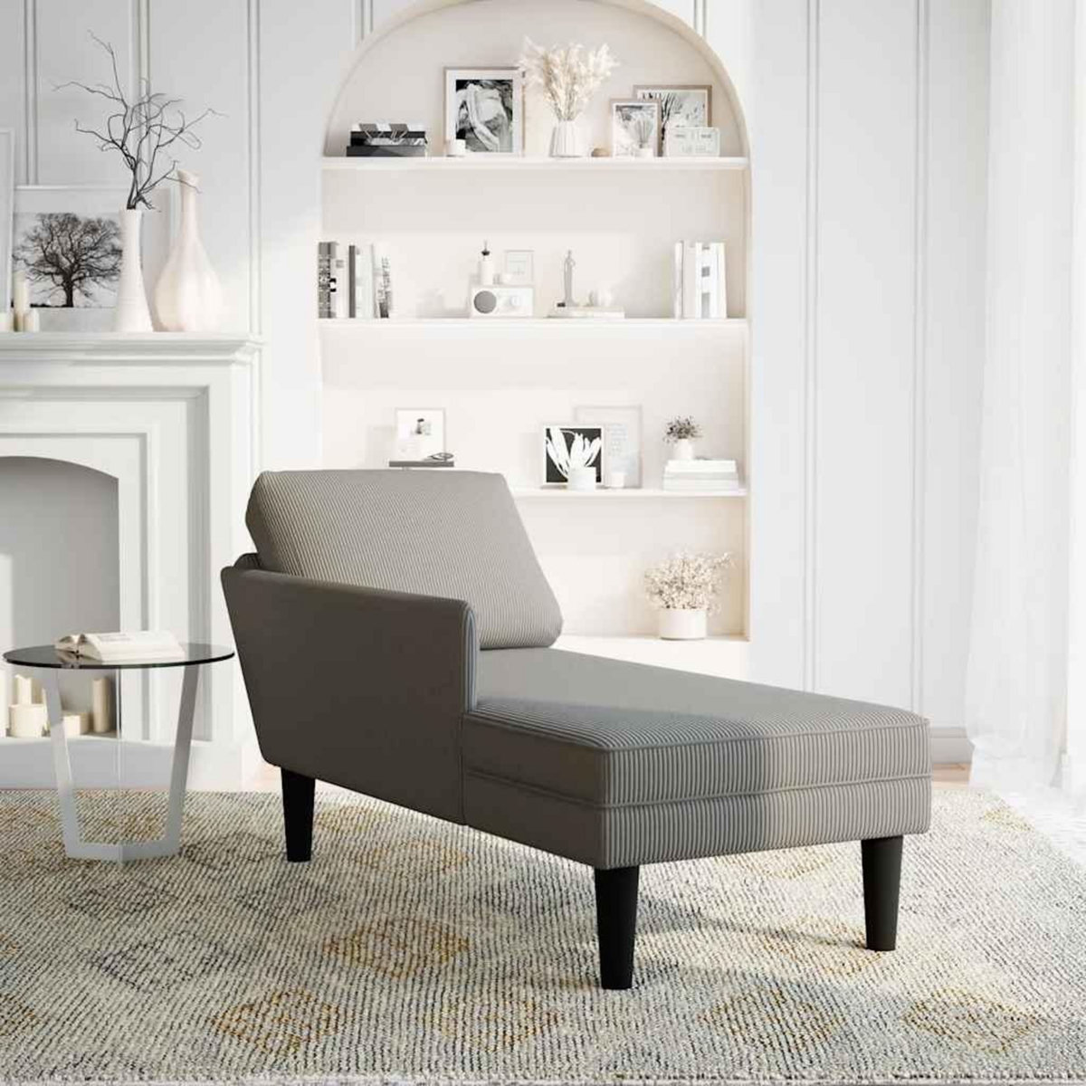 VIDAXL Chaise longue avec coussin gris clair tissu en velours cotele