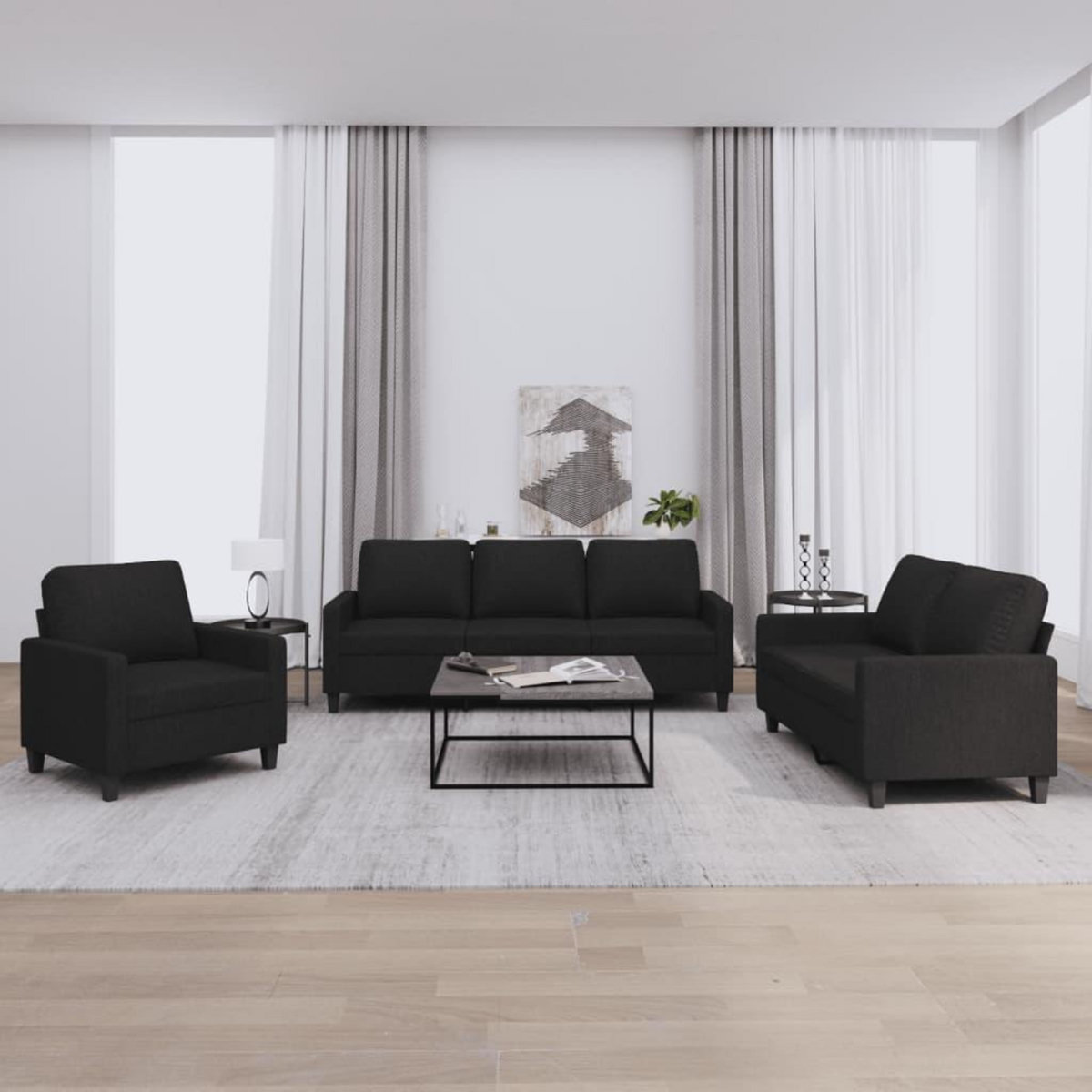 VIDAXL Ensemble de canapes 3 pcs avec coussins Noir Tissu