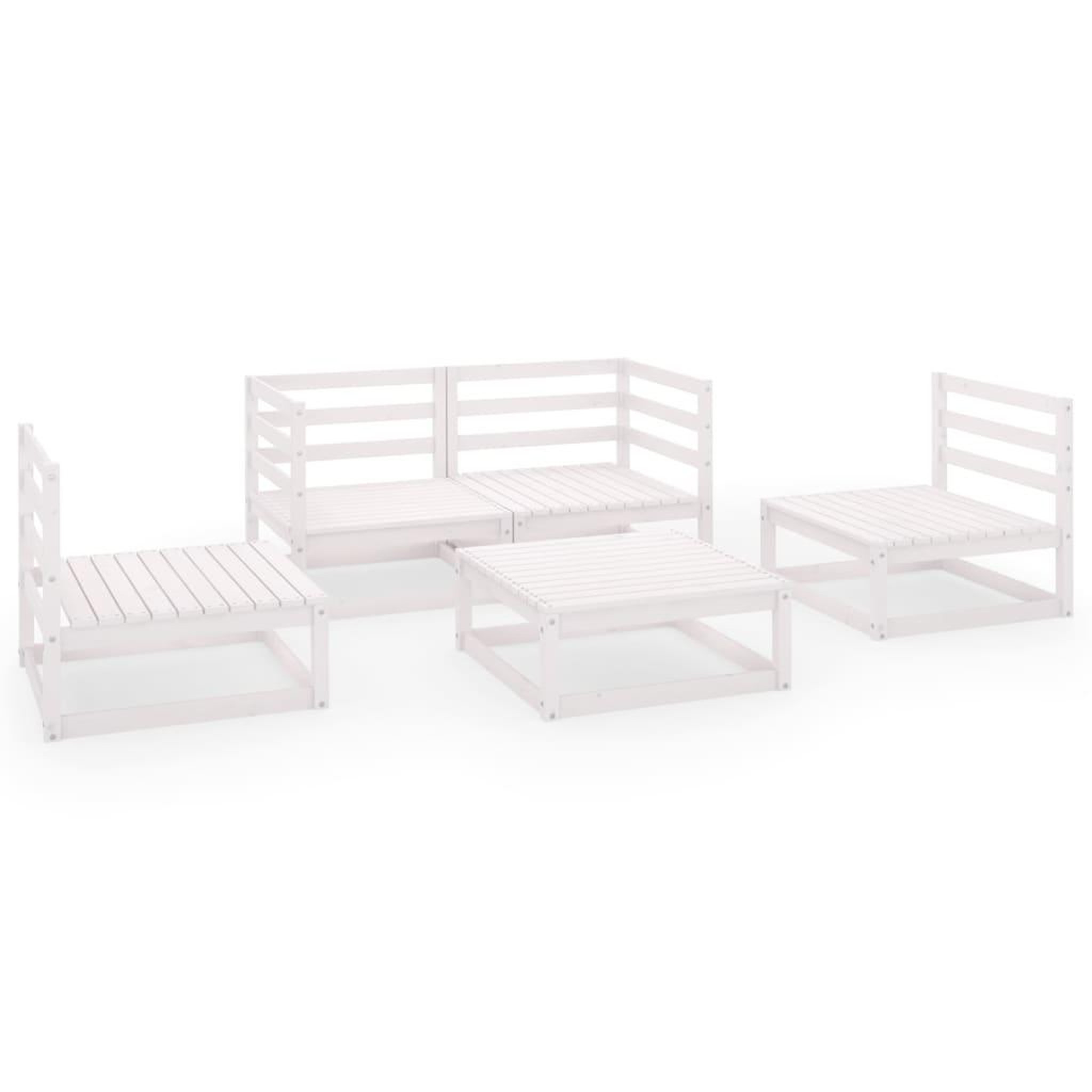 Voir la diapositive 2 : VIDAXL Salon de jardin 5 pcs Blanc Bois de pin massif