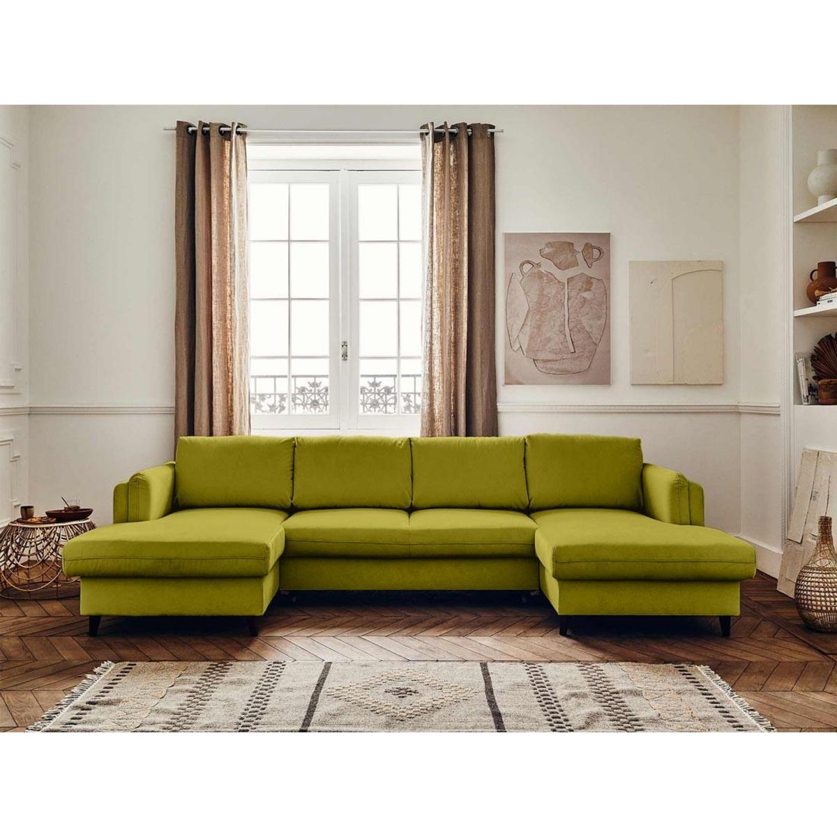 LISA DESIGN Brooke - canapé panoramique en u - 7 places - convertible avec coffre - en velours