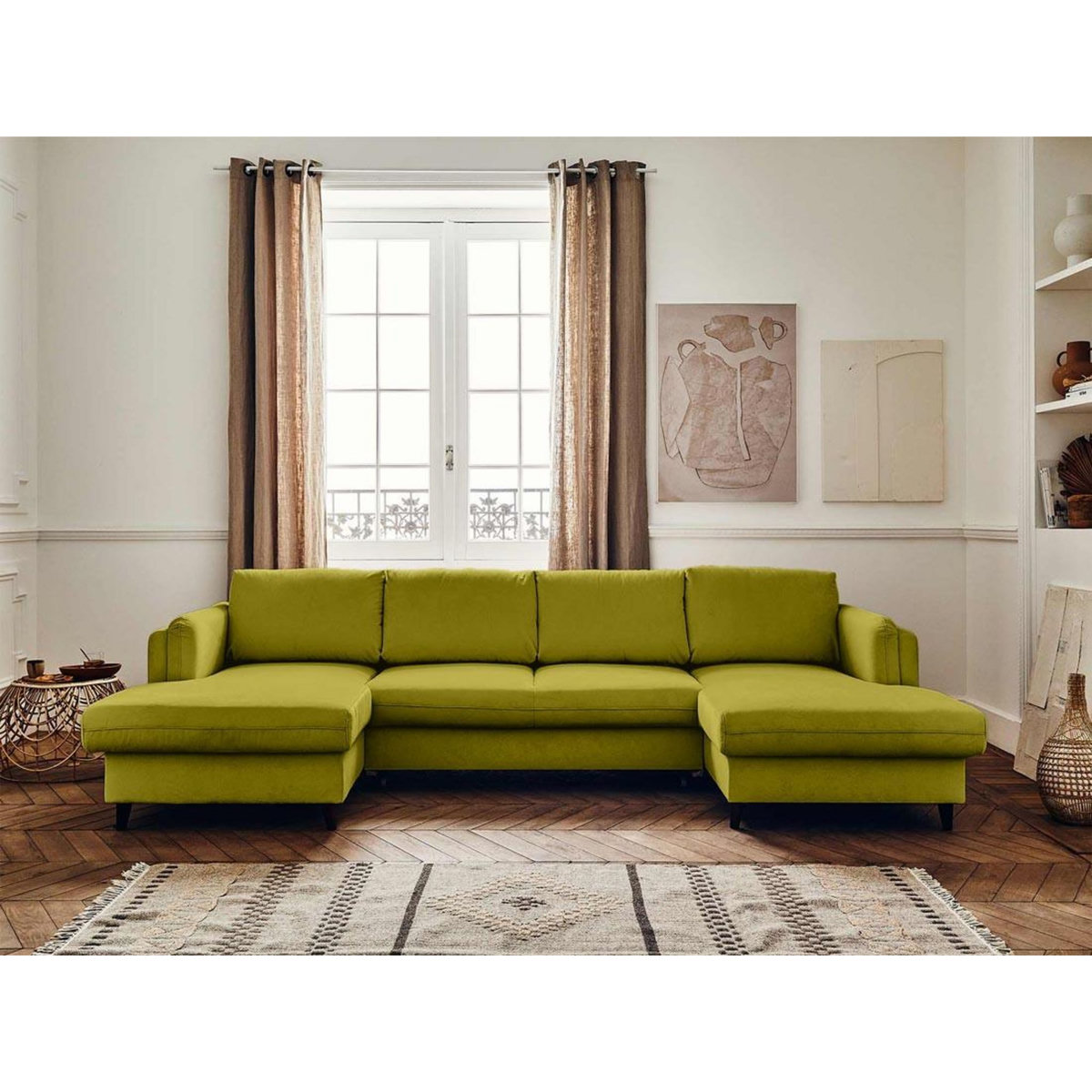 LISA DESIGN Brooke - canapé panoramique en u - 7 places - convertible avec coffre - en velours