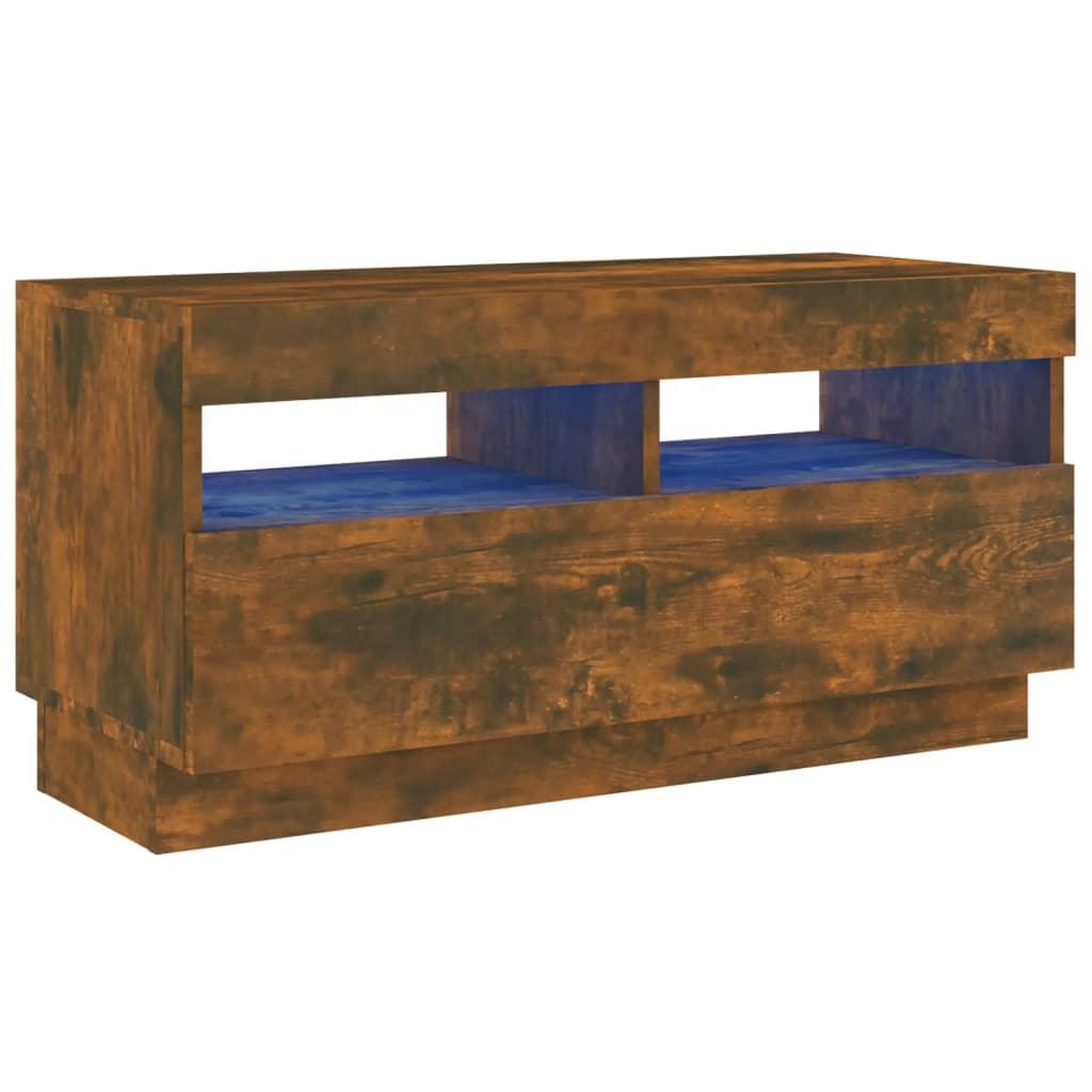 Voir la diapositive 2 : VIDAXL Meuble TV avec lumieres LED chene fume 80x35x40 cm