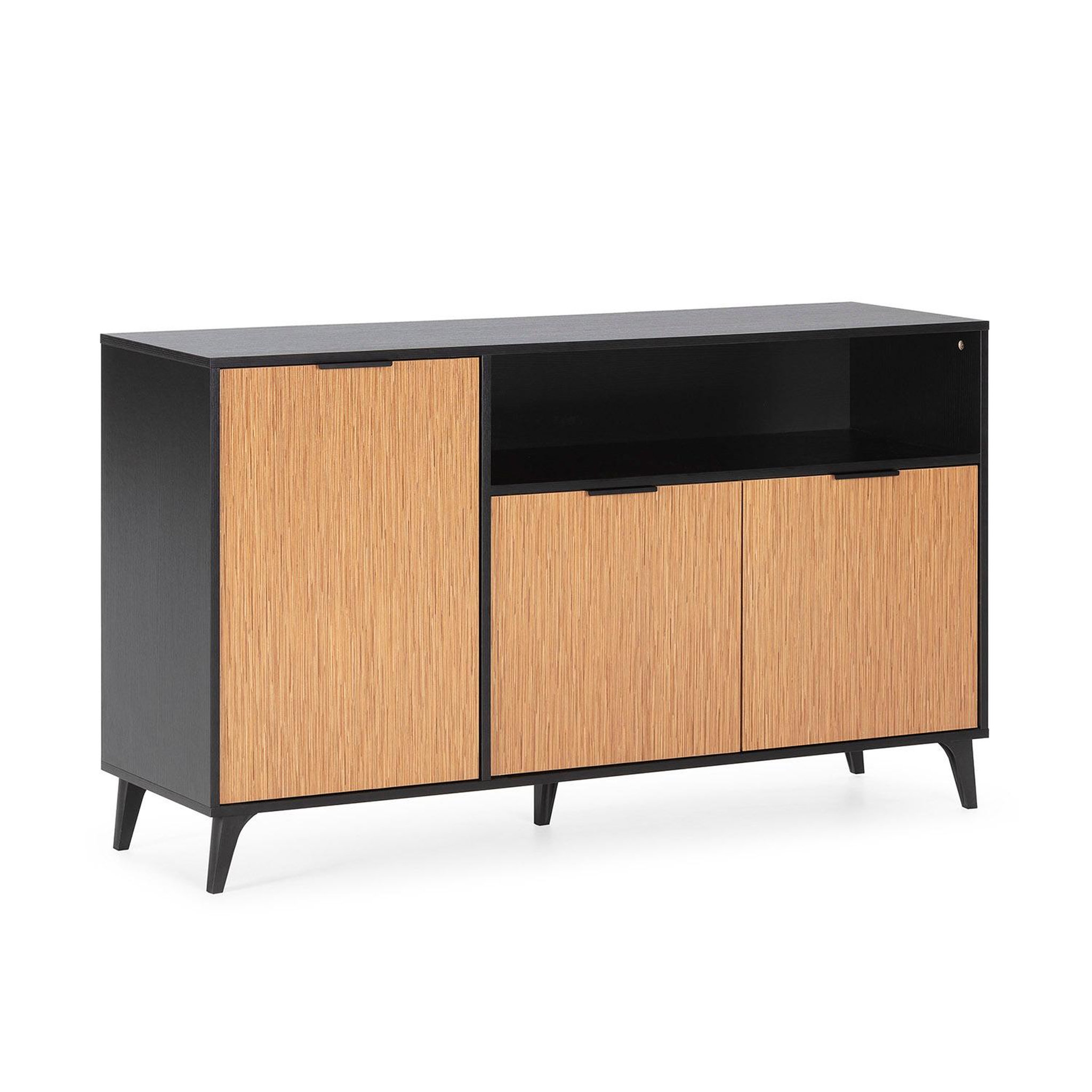 Voir la diapositive 1 : VS VENTA-STOCK Buffet Denis 3 portes 1 trou, couleur Noir/Bois
