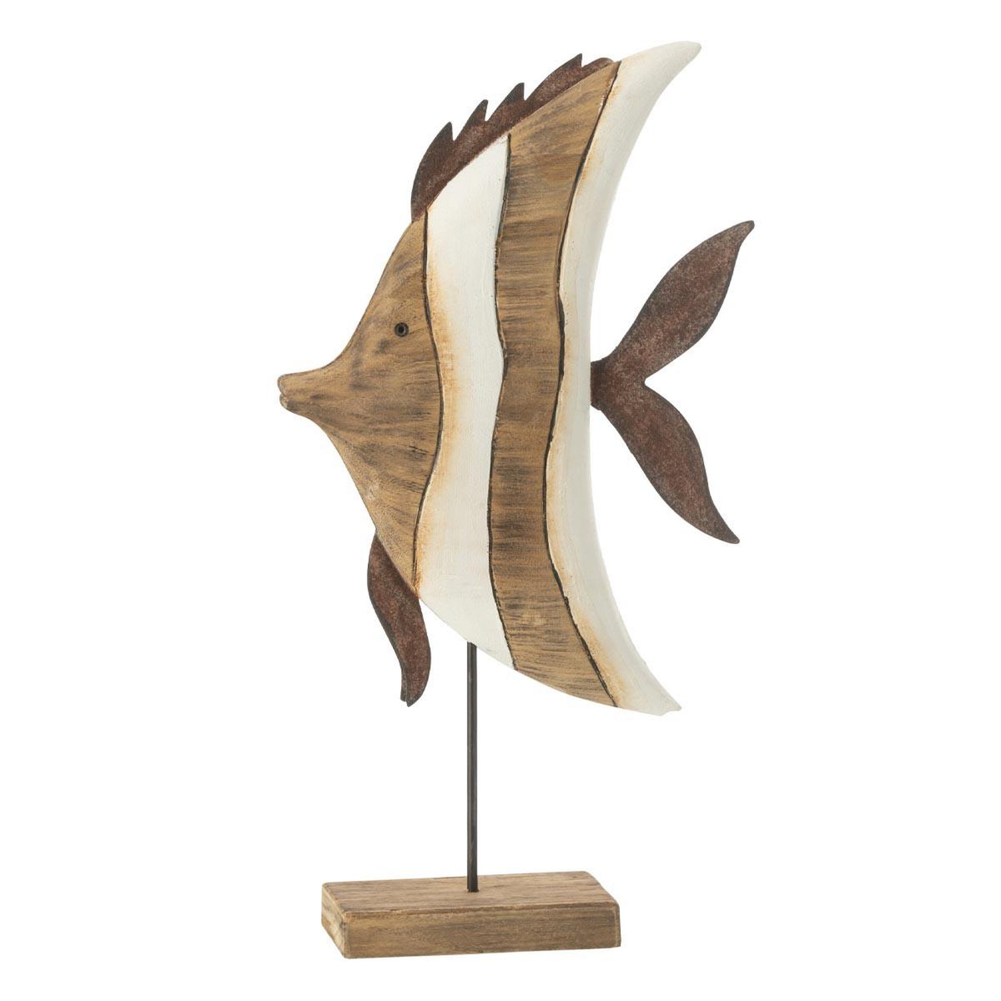 J-LINE Statuette poisson sur pied en bois  ligne  38cm naturel