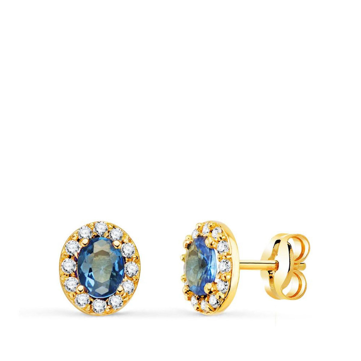 L'ATELIER D'AZUR Boucles d'Oreilles Or 18 Carats 750 Jaune - Zirconiums Bleu Topaze