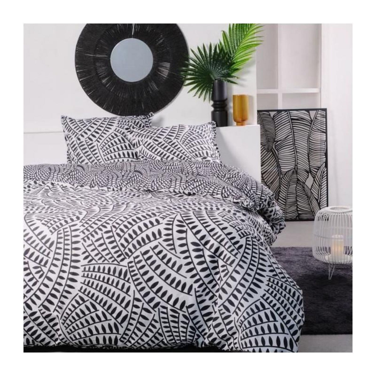 Today Parure de lit 2 personnes -TODAY - 240x200 cm - 100% Coton - Noir et Blanc