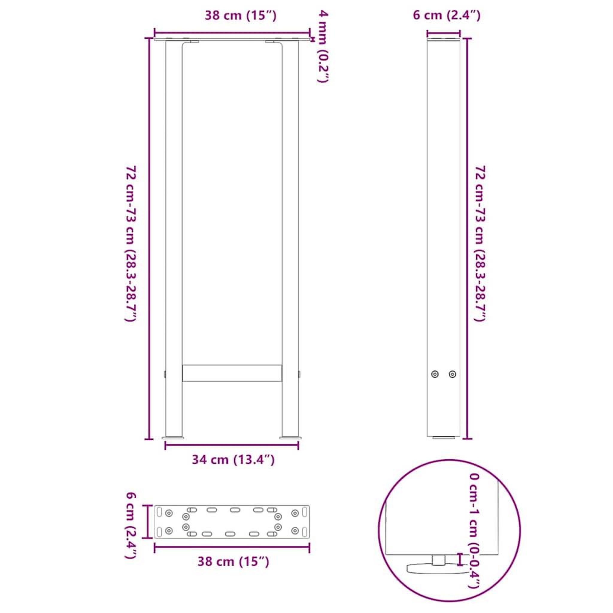 Voir la diapositive 6 : VIDAXL Pieds de table basse blanc 2 pcs 38x(72-73) cm acier