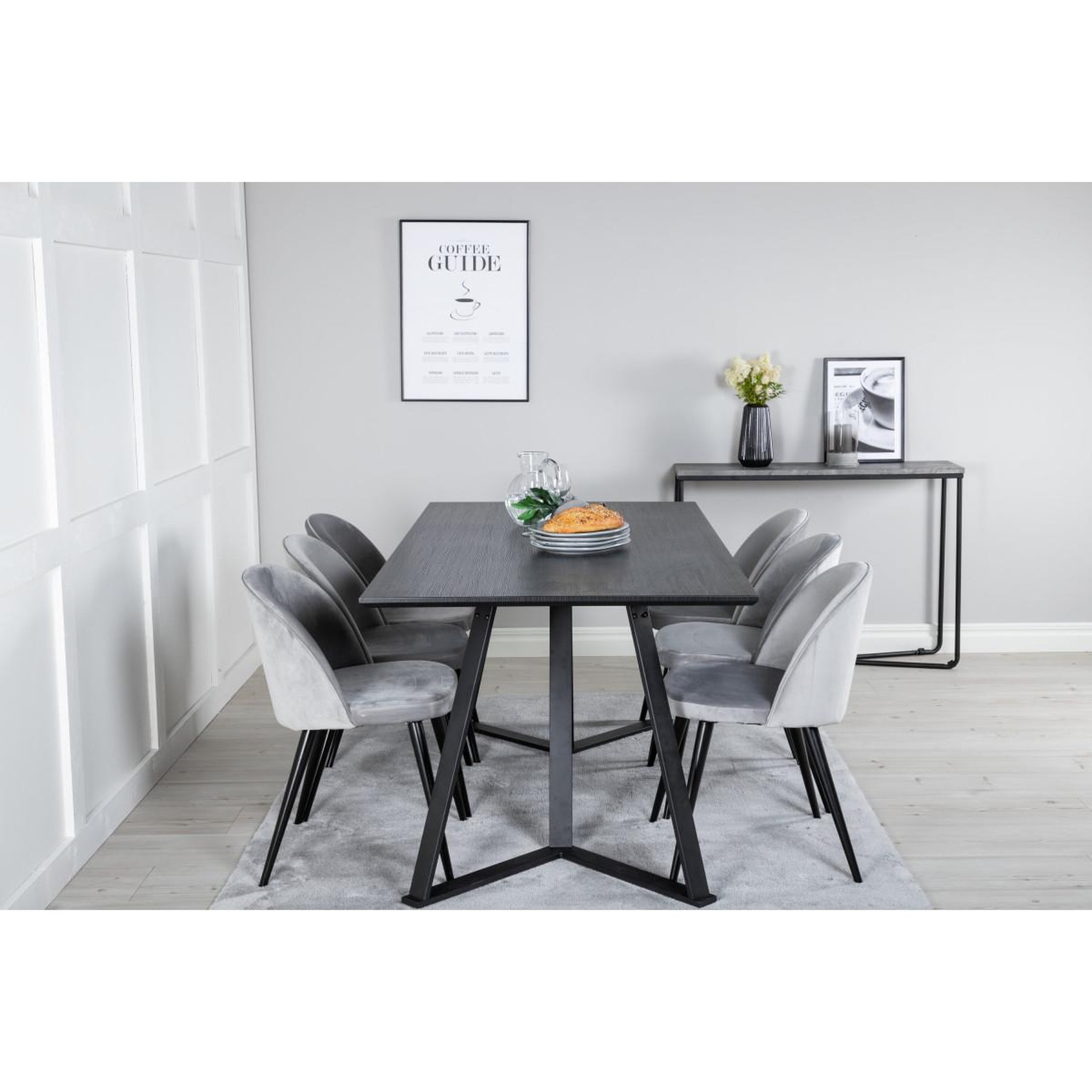 Voir la diapositive 6 : Paris Prix Ensemble table à manger & 6 chaises  marina & velvet  180cm noir & gris