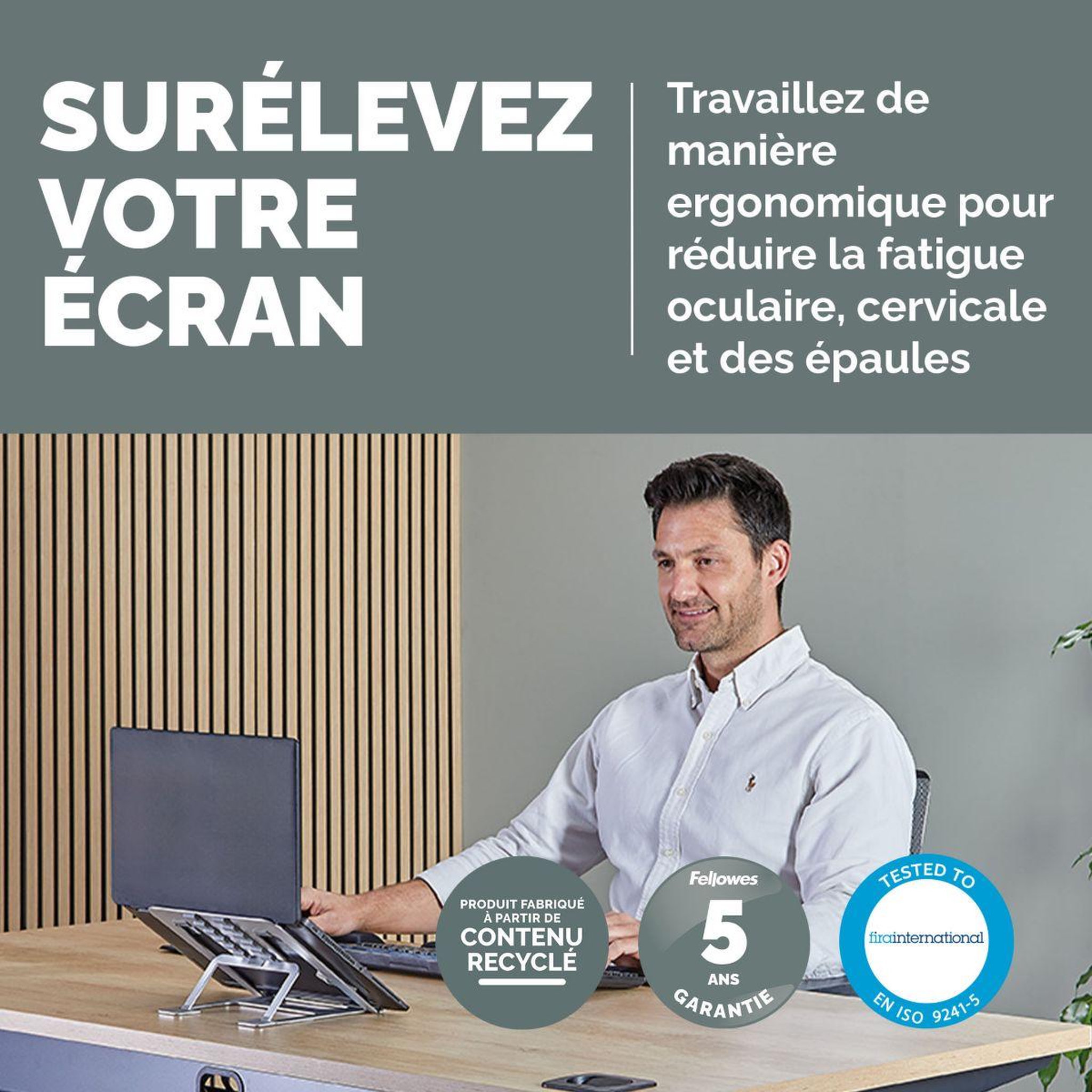 Voir la diapositive 2 : Fellowes SUPPORT PC Portable ergonomique ALUMIA
