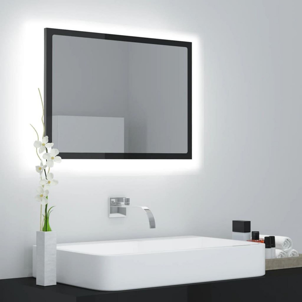 VIDAXL Miroir LED de salle de bain Gris brillant 60x8,5x37cm Acrylique