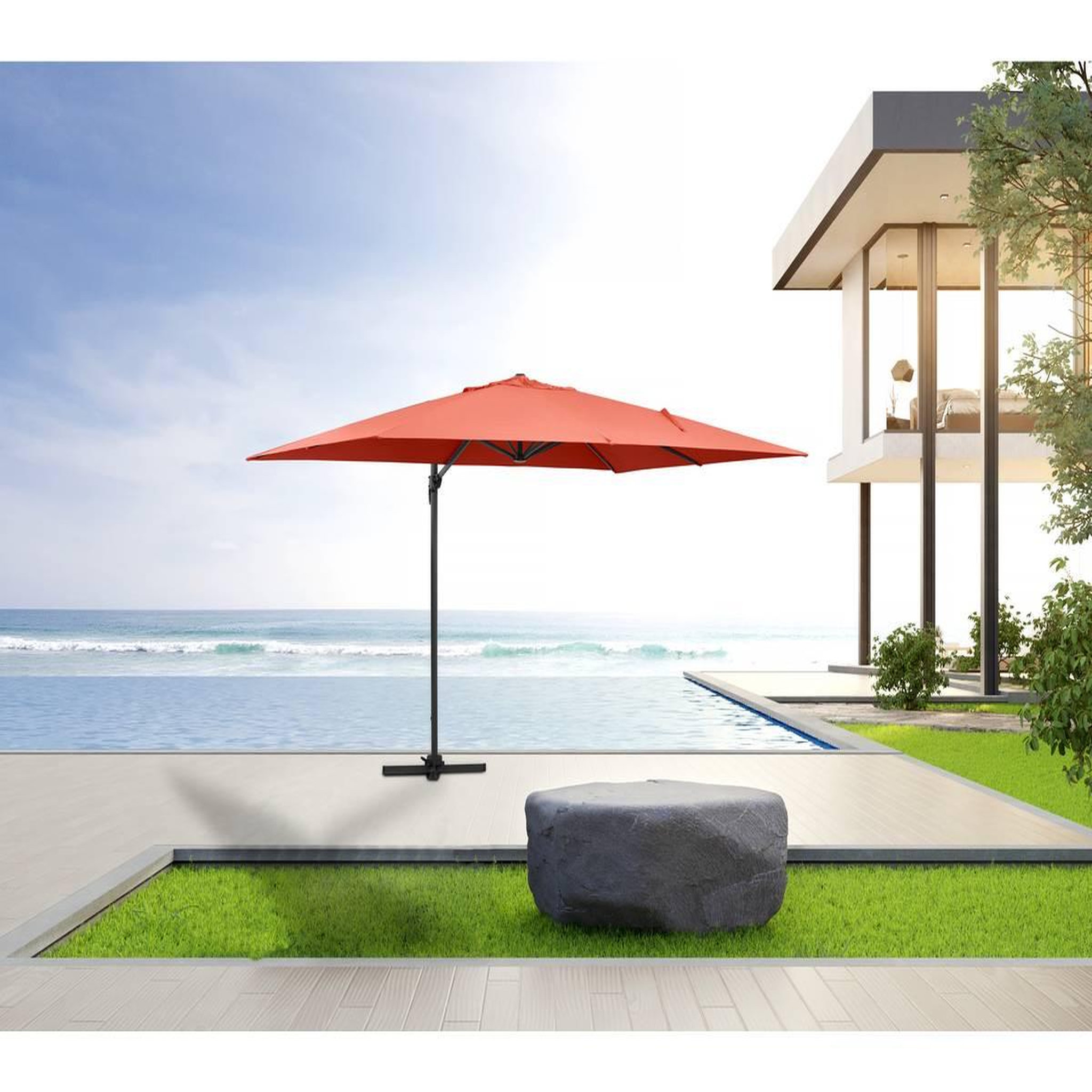 Voir la diapositive 2 : Habitat et Jardin Parasol jardin déporté Alu  Sun 4  - Rectangle- 3 x 4 m - Rouge + Housse de protection