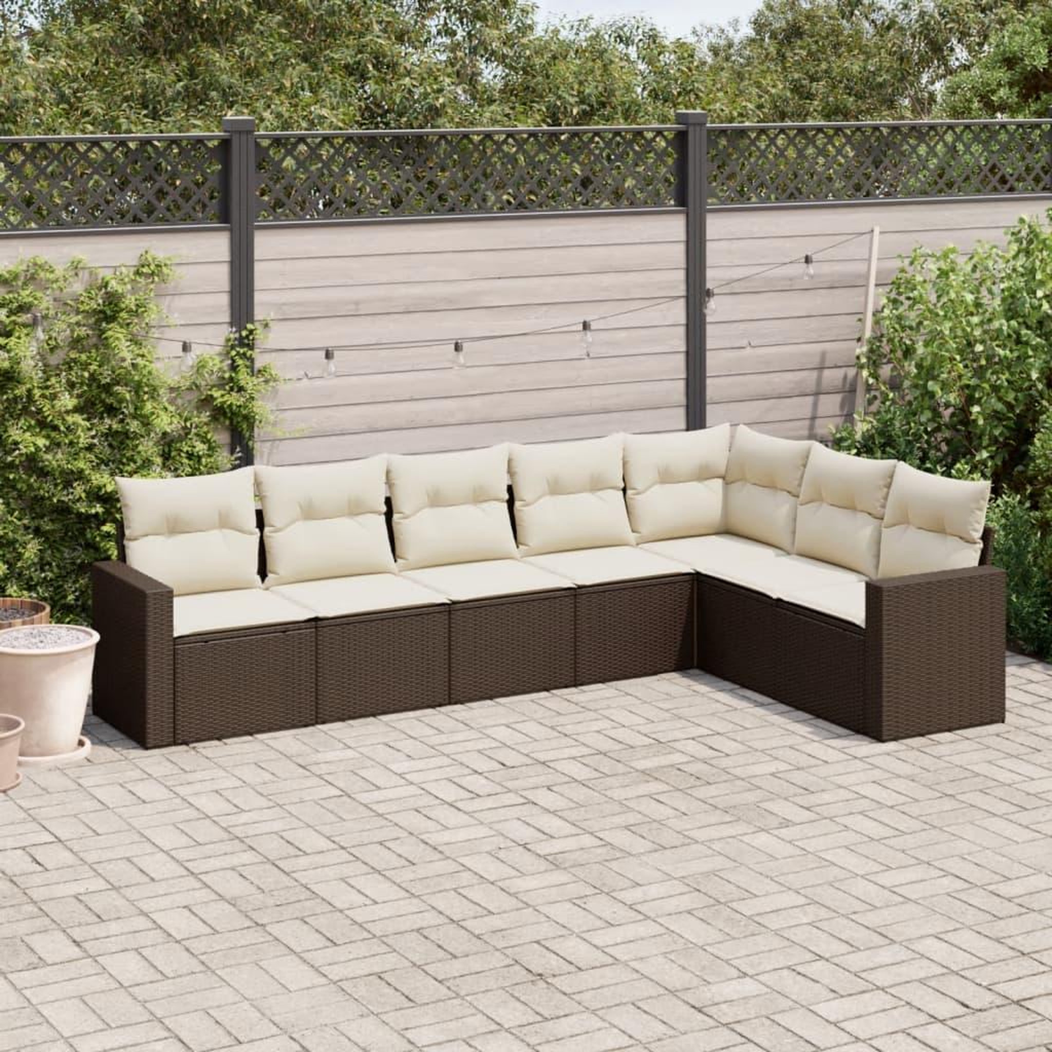 VIDAXL Salon de jardin avec coussins 7 pcs marron resine tressee
