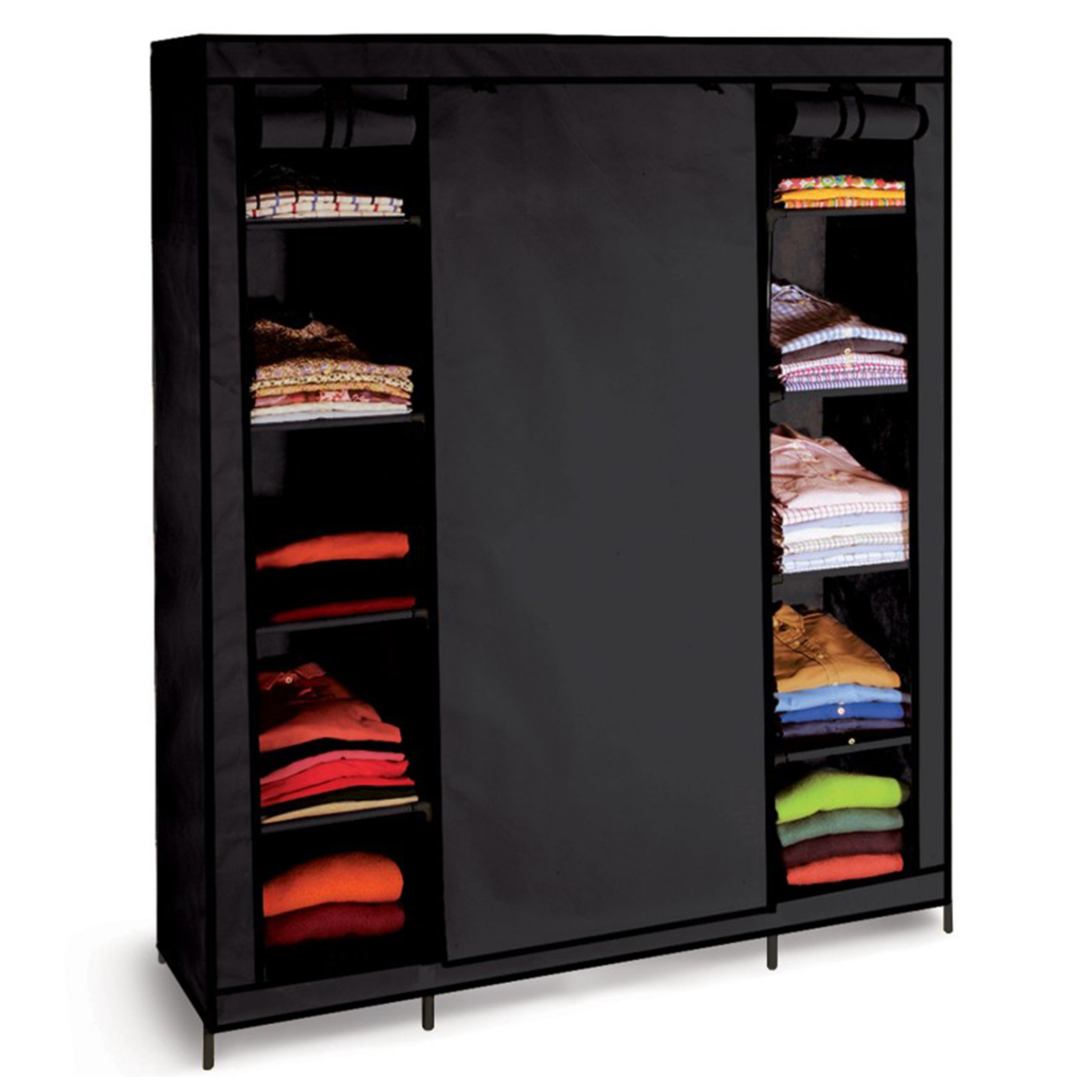 ID MARKET Armoire de rangement penderie pliable vêtements en tissu noir dressing xxl