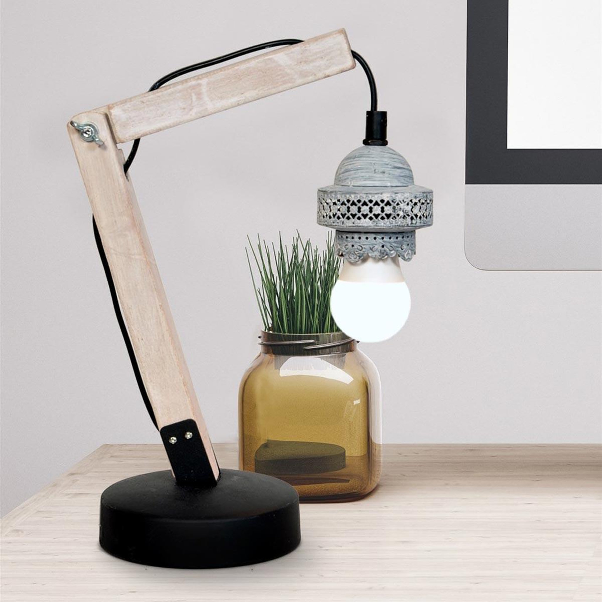 Voir la diapositive 6 : Paris Prix Lampe de Bureau en Bois  Rossa VI  38cm Naturel