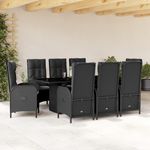VIDAXL Ensemble a manger de jardin 9pcs coussins noir resine tressee