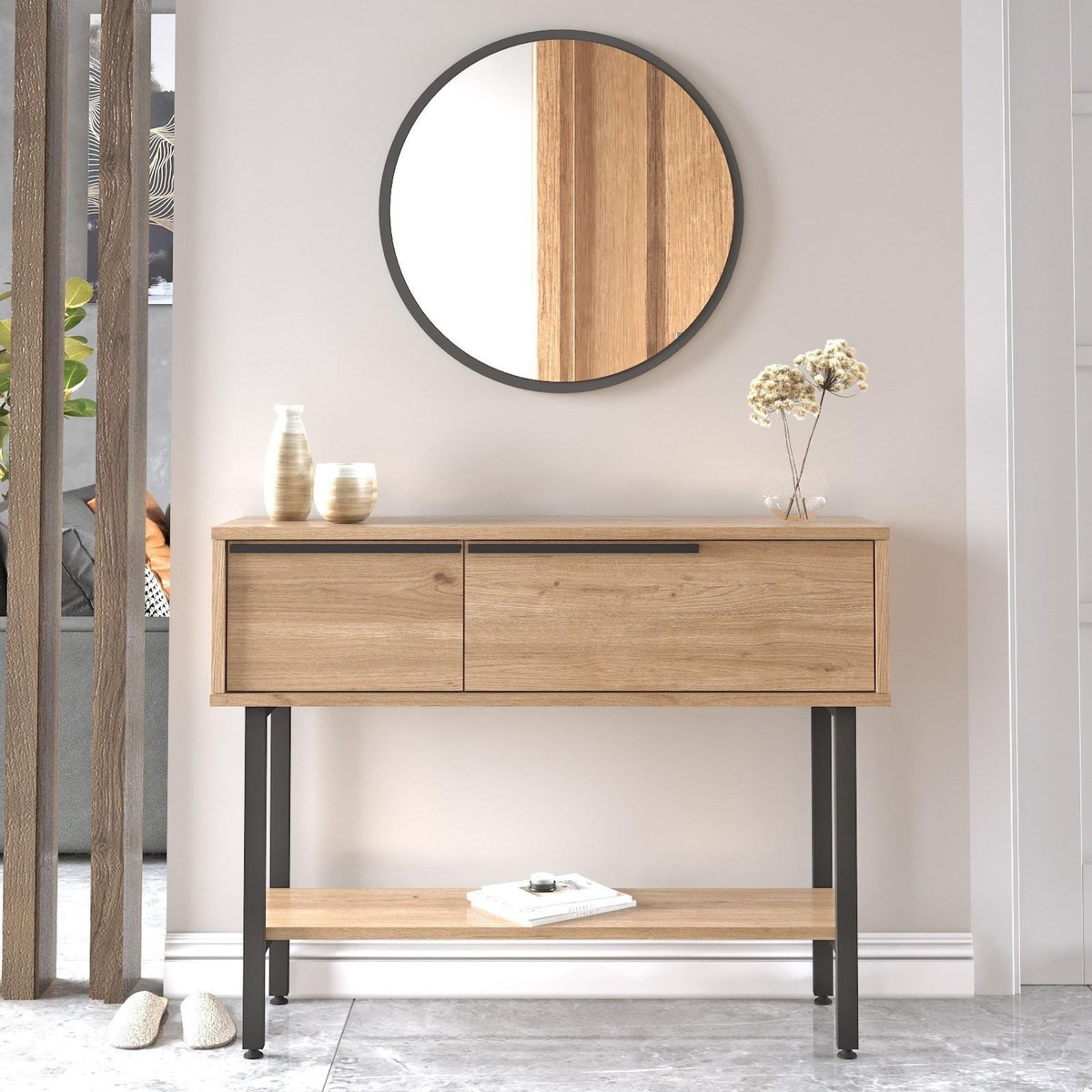 Habitat et Jardin Console avec miroir en bois  Calvin  - 100 x 30 x 76 cm - Marron