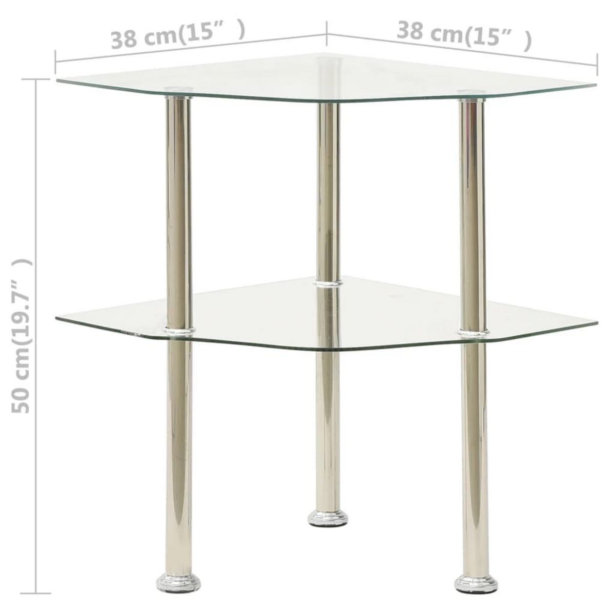 VIDAXL Table d'appoint 2 niveaux Transparent 38x38x50 cm Verre trempe