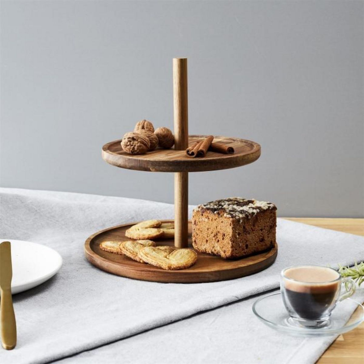 Paris Prix Présentoir 2 Étages en Bois  Acacia  25cm Naturel