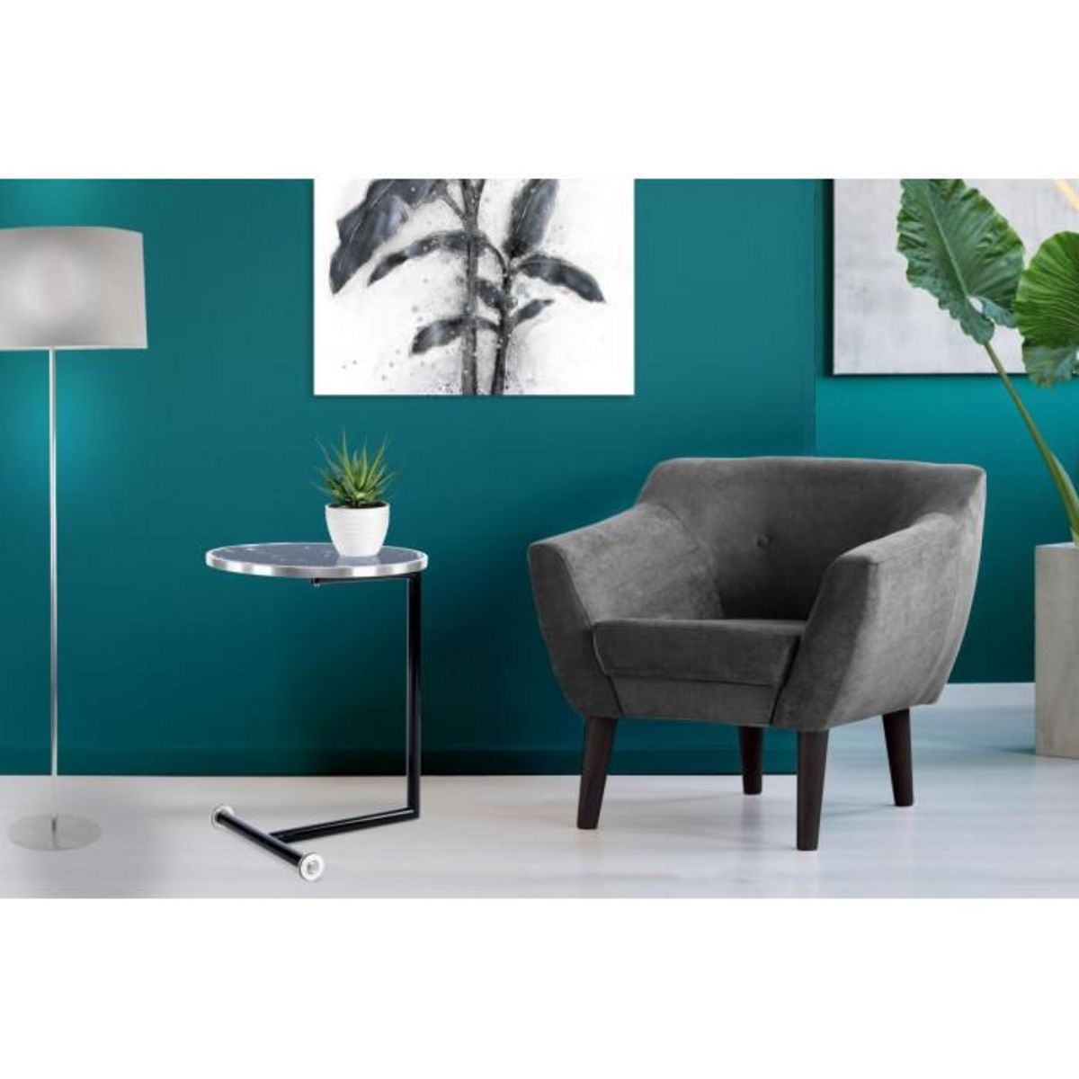 Paris Prix Table d'Appoint Design  Servant  62cm Argent & Noir