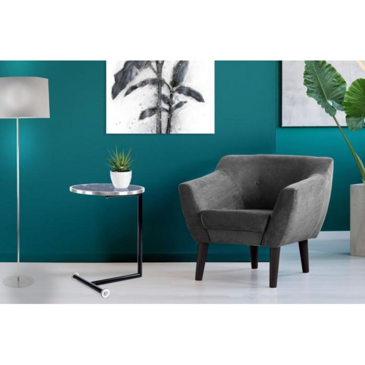 Paris Prix Table d'Appoint Design  Servant  62cm Argent & Noir