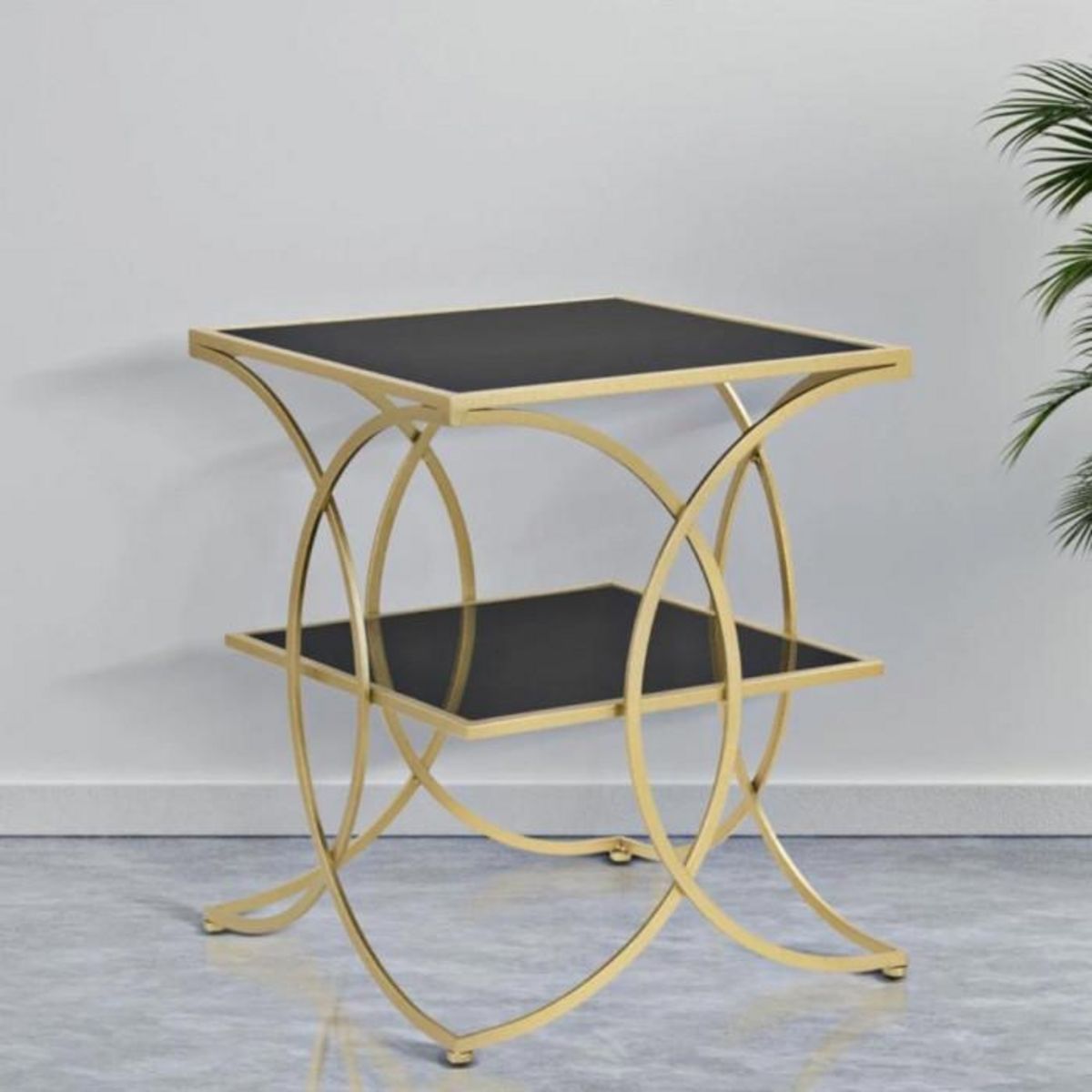 Paris Prix Table d'Appoint Double Design  Kim  55cm Noir & Or