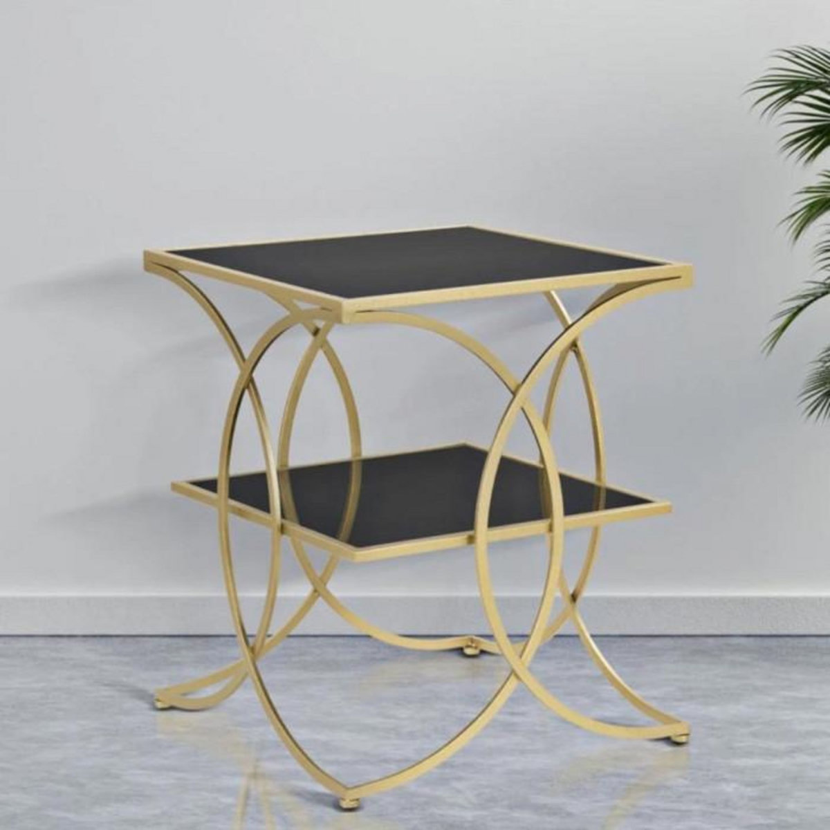 Paris Prix Table d'Appoint Double Design  Kim  55cm Noir & Or