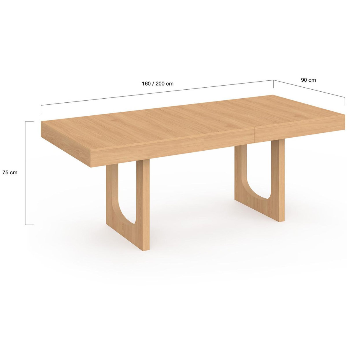 ID MARKET Table à manger extensible rectangle ALOISE 4-8 personnes pied arc bois effet hêtre 160-200 cm