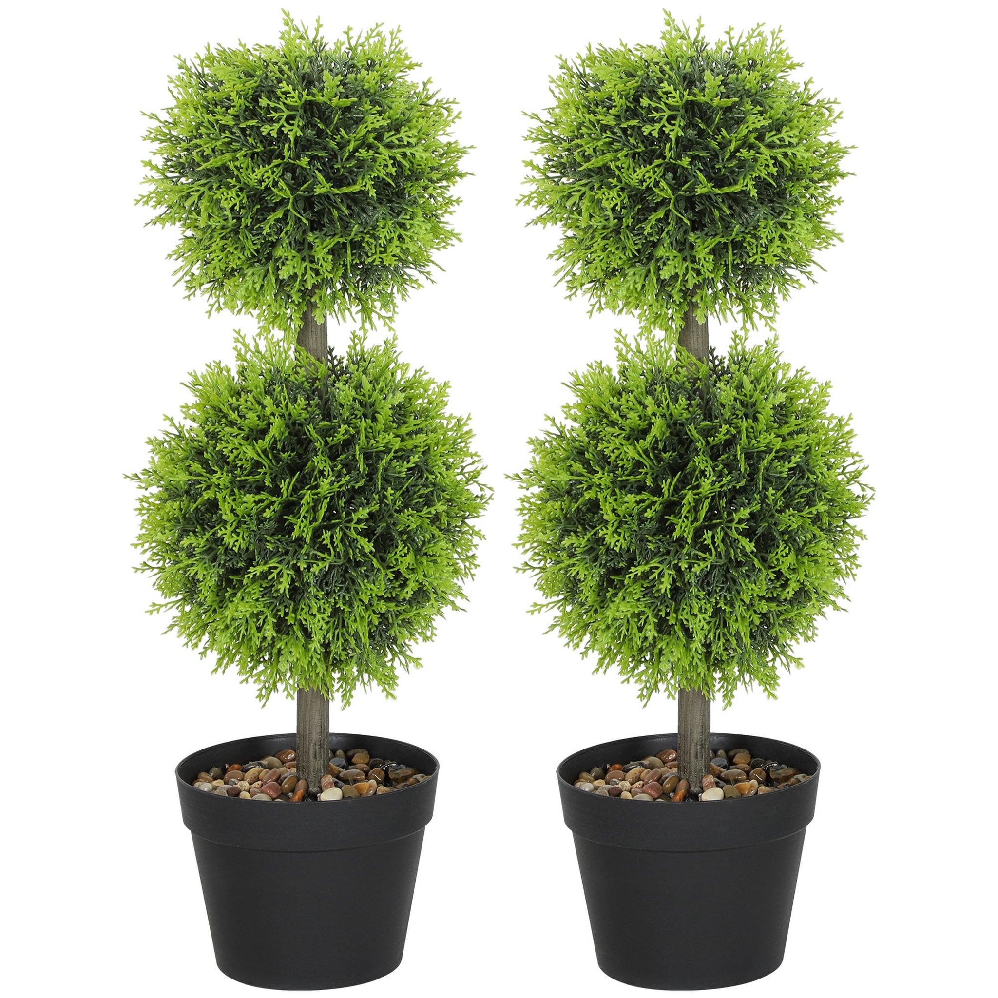 Voir la diapositive 5 : HOMCOM Lot de 2 cyprès artificiels topiaires en forme de boules x 2 H.60cm avec pots