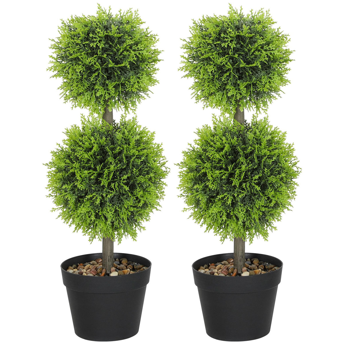 HOMCOM Lot de 2 cyprès artificiels topiaires en forme de boules x 2 H.60cm avec pots