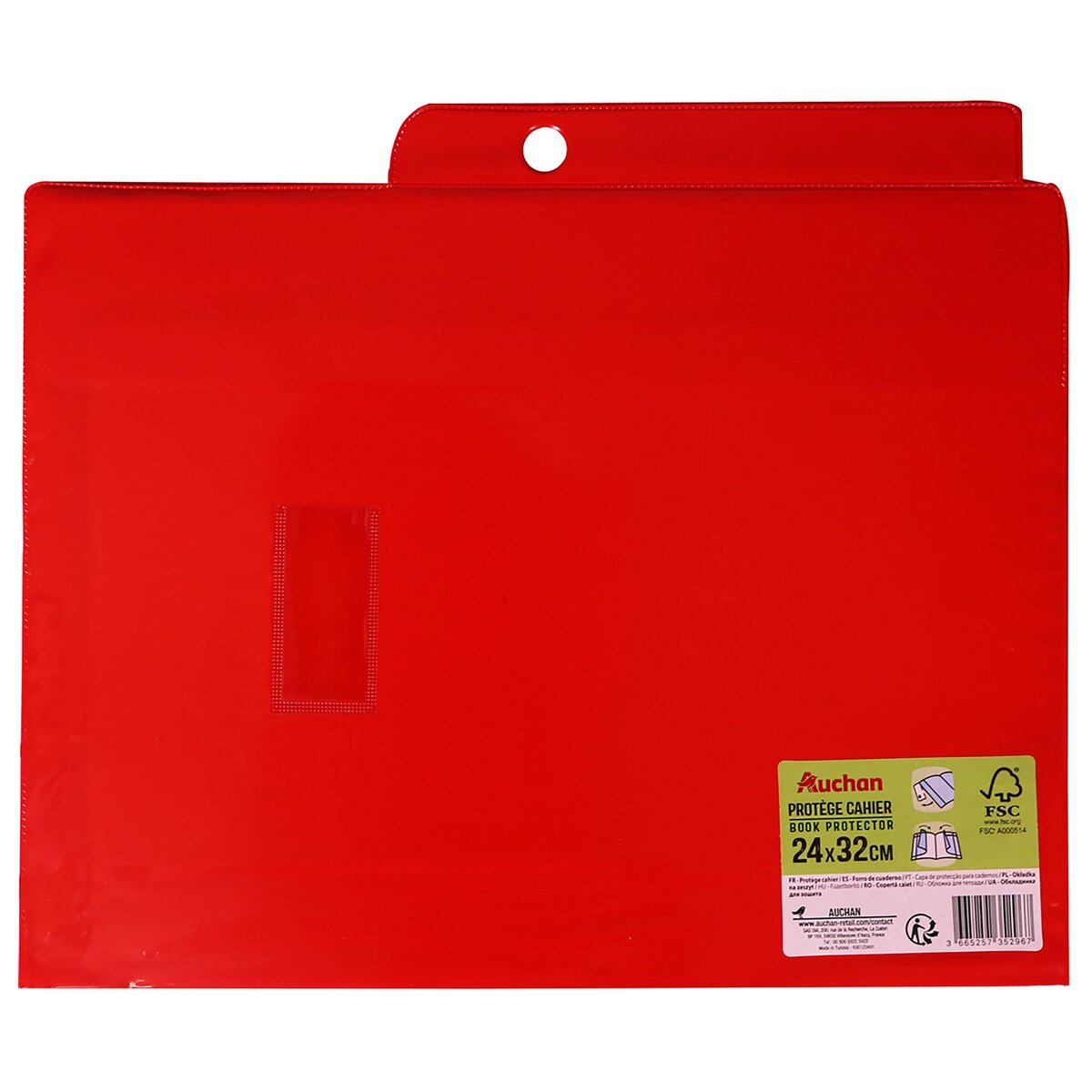 AUCHAN Protège cahier 24x32cm à rabats rouge opaque