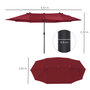 Voir la diapositive 3 : OUTSUNNY Parasol de jardin XXL parasol grande taille 4,6L x 2,7l x 2,4H m ouverture fermeture manivelle acier polyester haute densité bordeaux