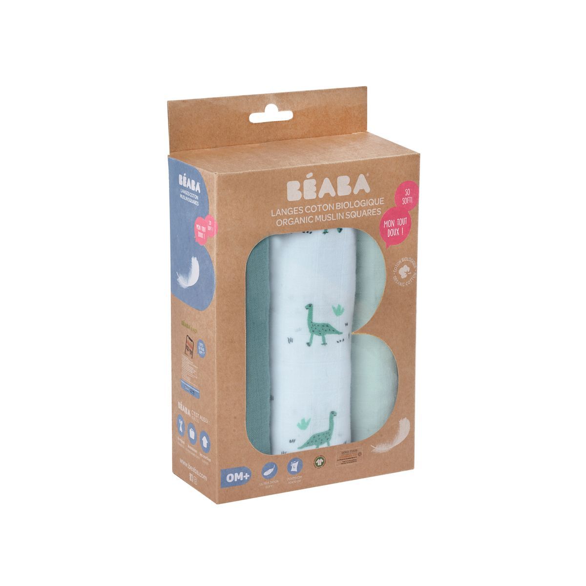 BEABA Boite de 3 Langes en coton bio Jurassique