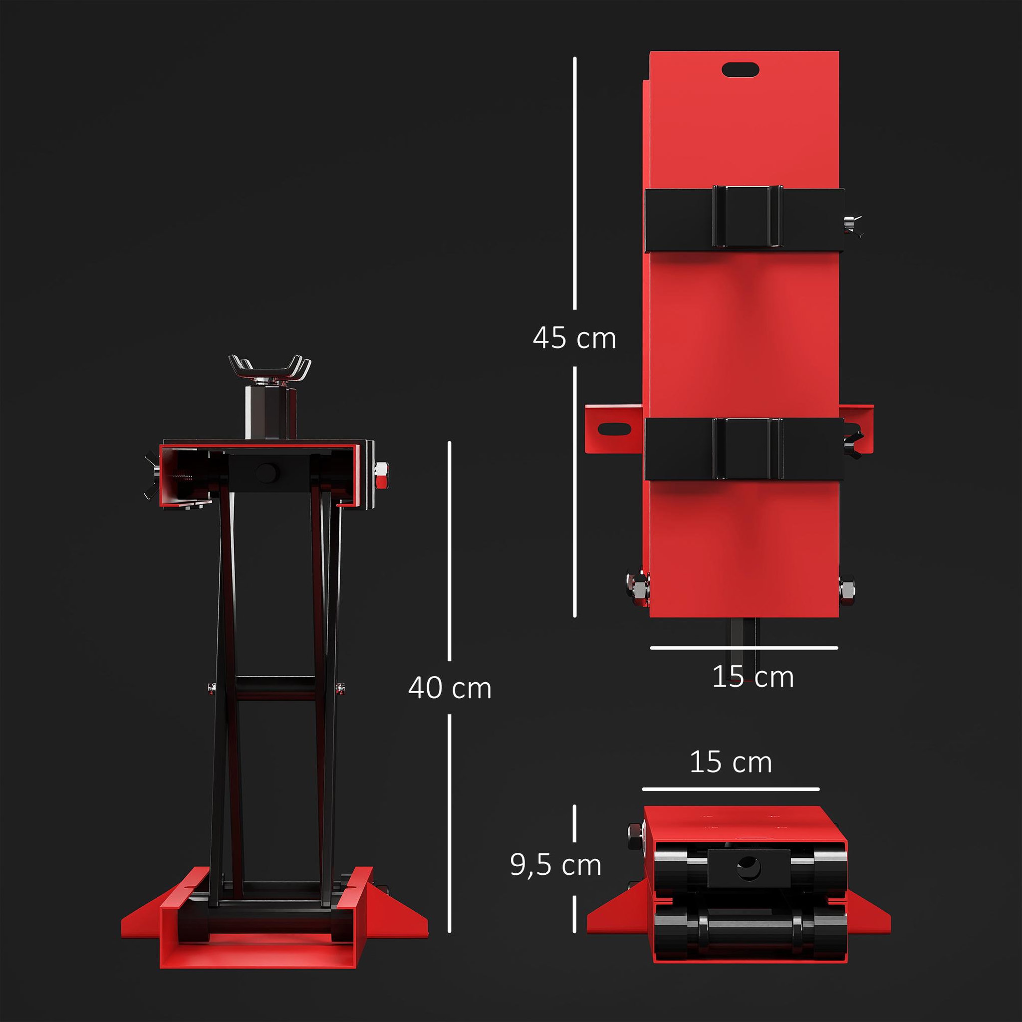 Voir la diapositive 3 : HOMCOM Support béquille de moto arrière lève moto arrière hauteur de levage 9,5-40 cm 500 Kg max. acier rouge noir