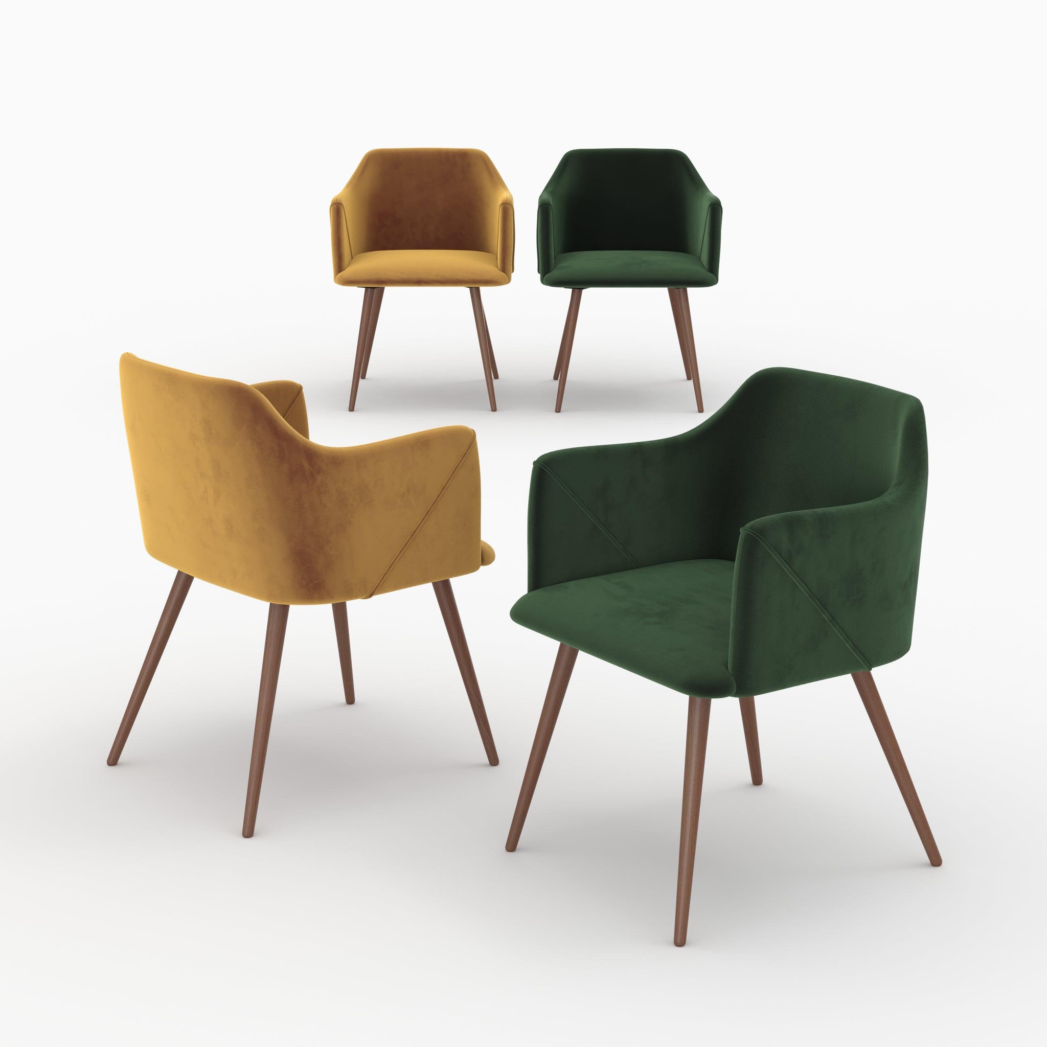 MAISON PAVANE Pack 4 chaises en velours jaune et vert-daisy