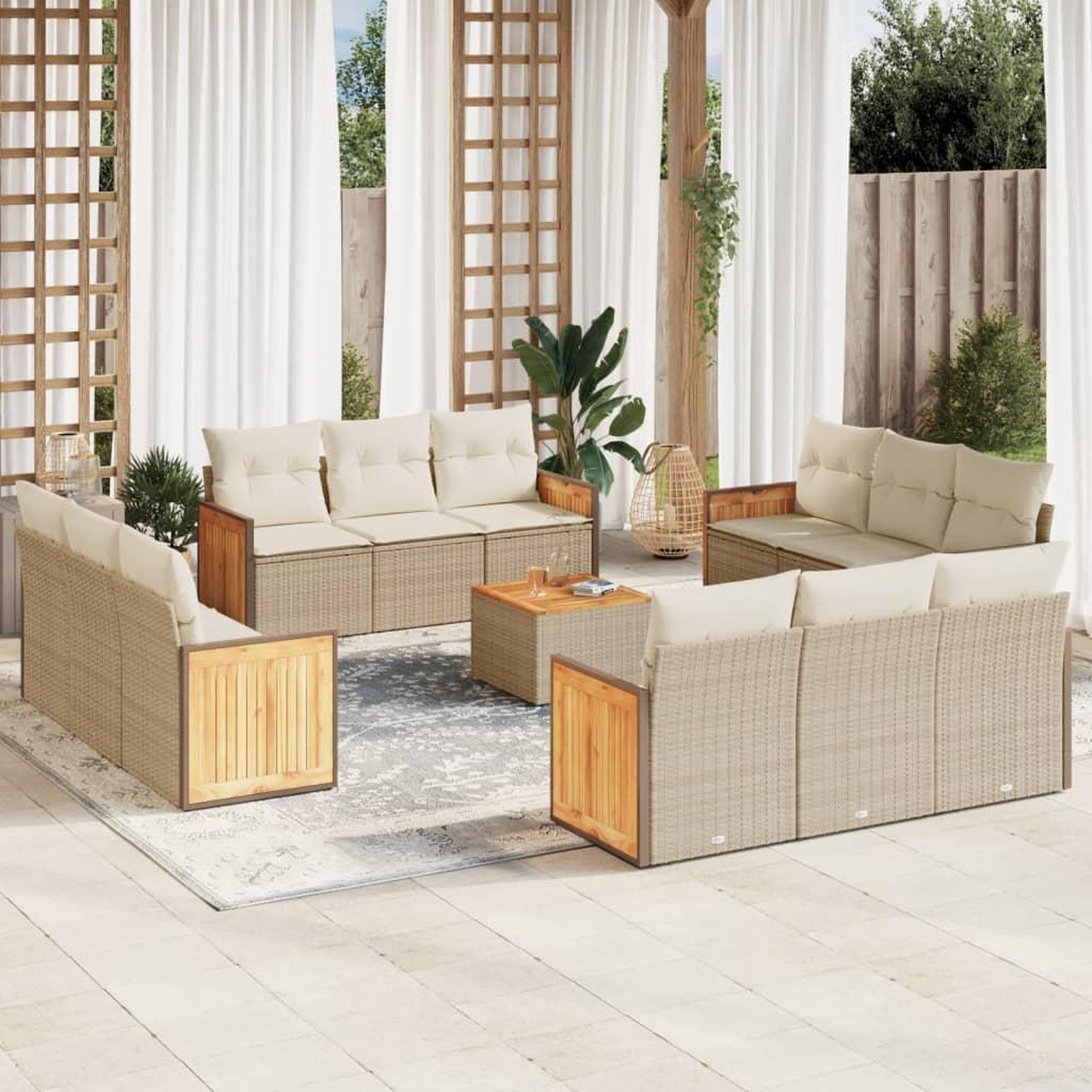 VIDAXL Salon de jardin avec coussins 13 pcs beige resine tressee