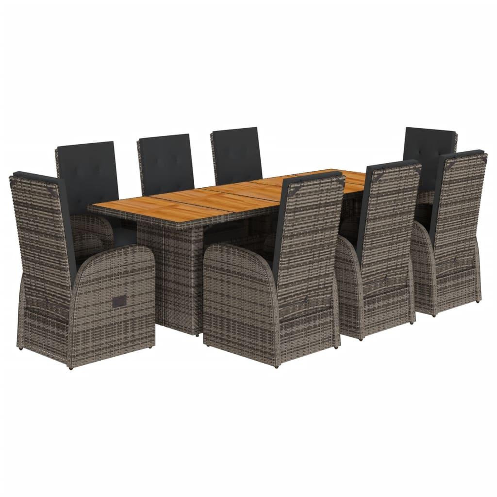 Voir la diapositive 2 : VIDAXL Ensemble a manger de jardin 9 pcs coussins gris resine tressee