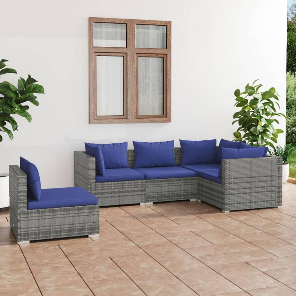 VIDAXL Salon de jardin 5 pcs avec coussins resine tressee gris