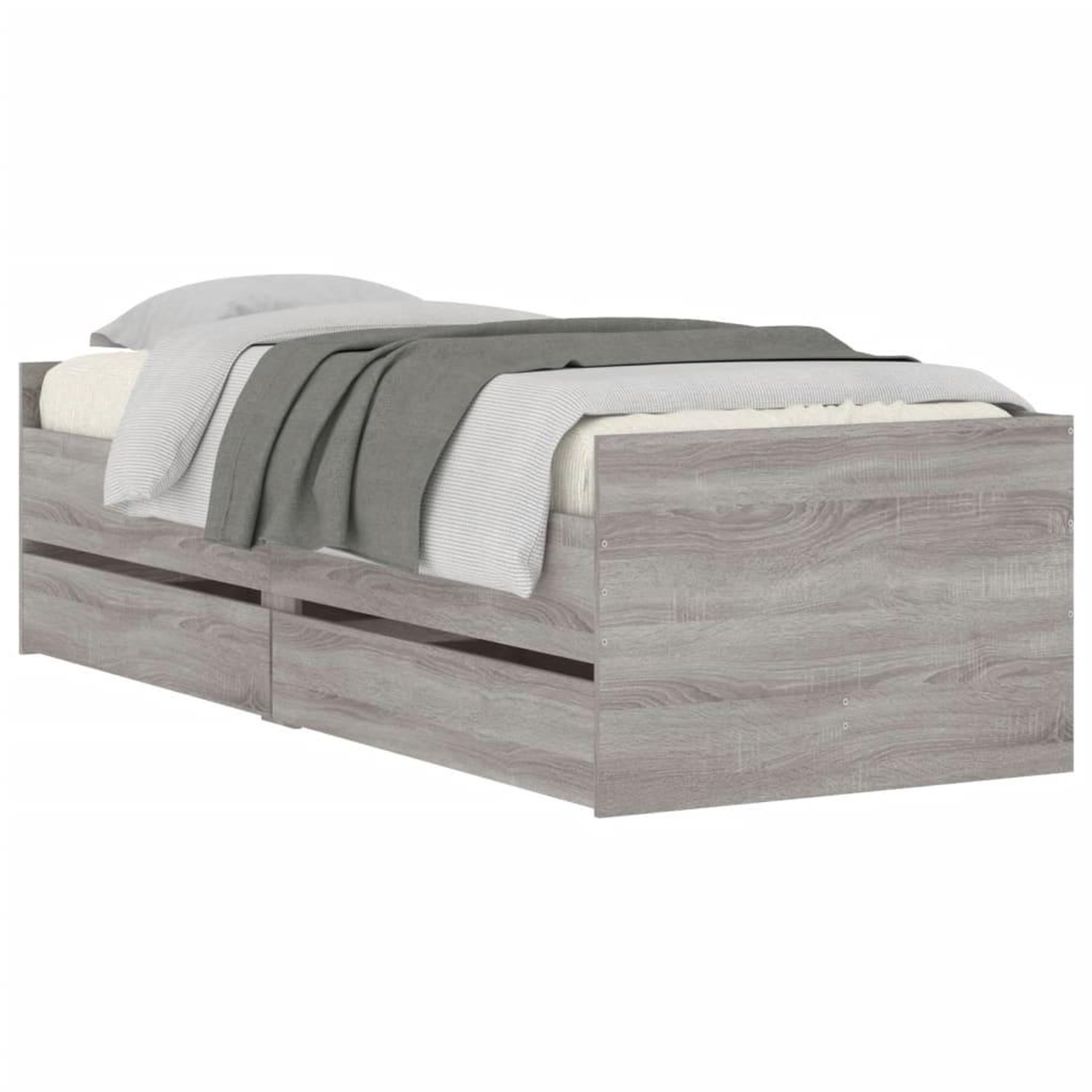 Voir la diapositive 3 : VIDAXL Cadre de lit avec tiroirs sans matelas sonoma gris 100x200 cm