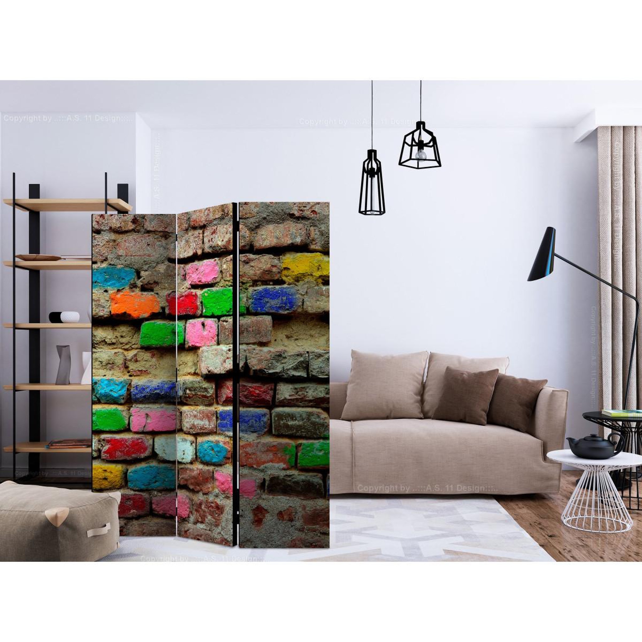 Voir la diapositive 2 : Paris Prix Paravent 3 volets  colourful bricks  135x172cm