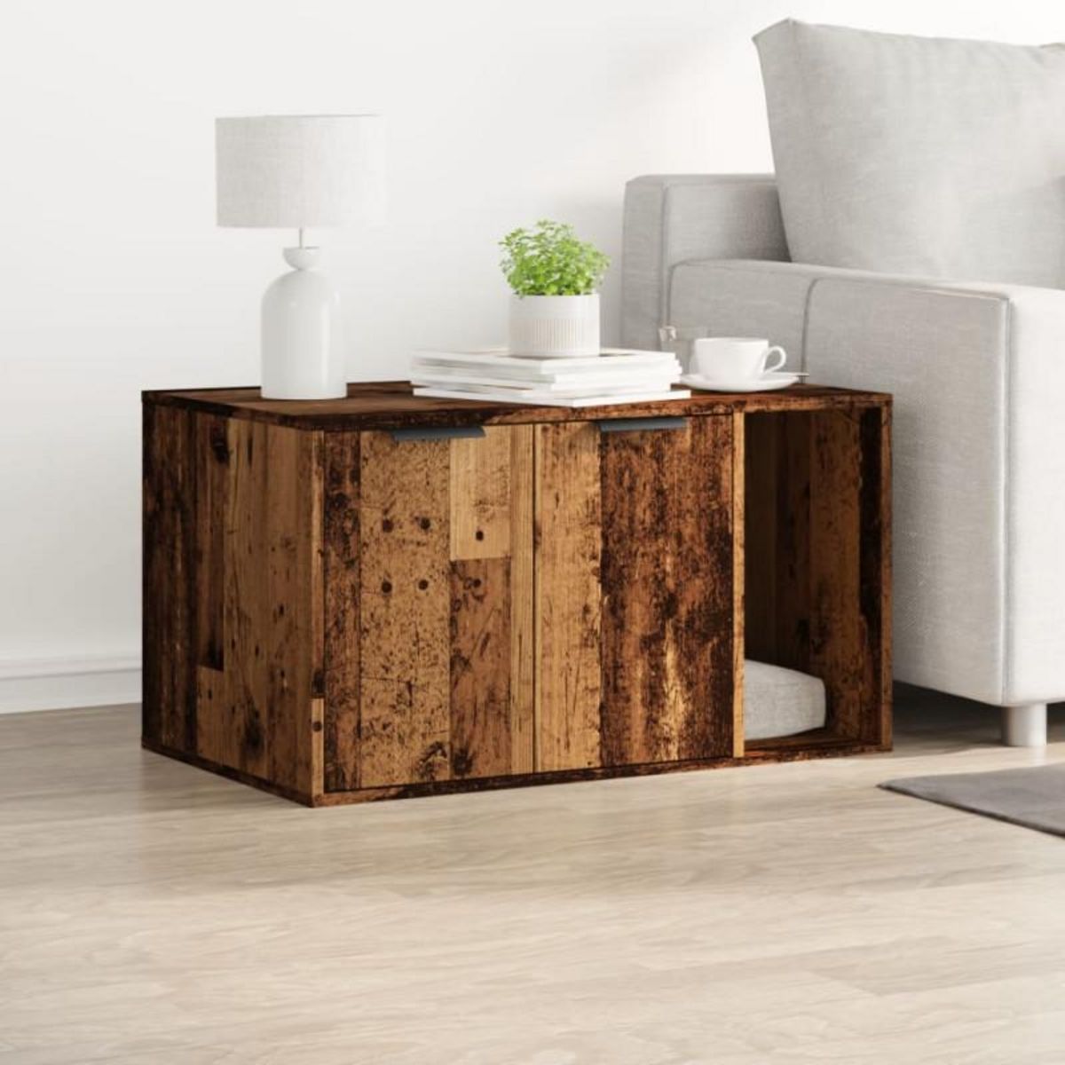 VIDAXL Meuble de bac à litière pour chat vieux bois bois d ingénierie