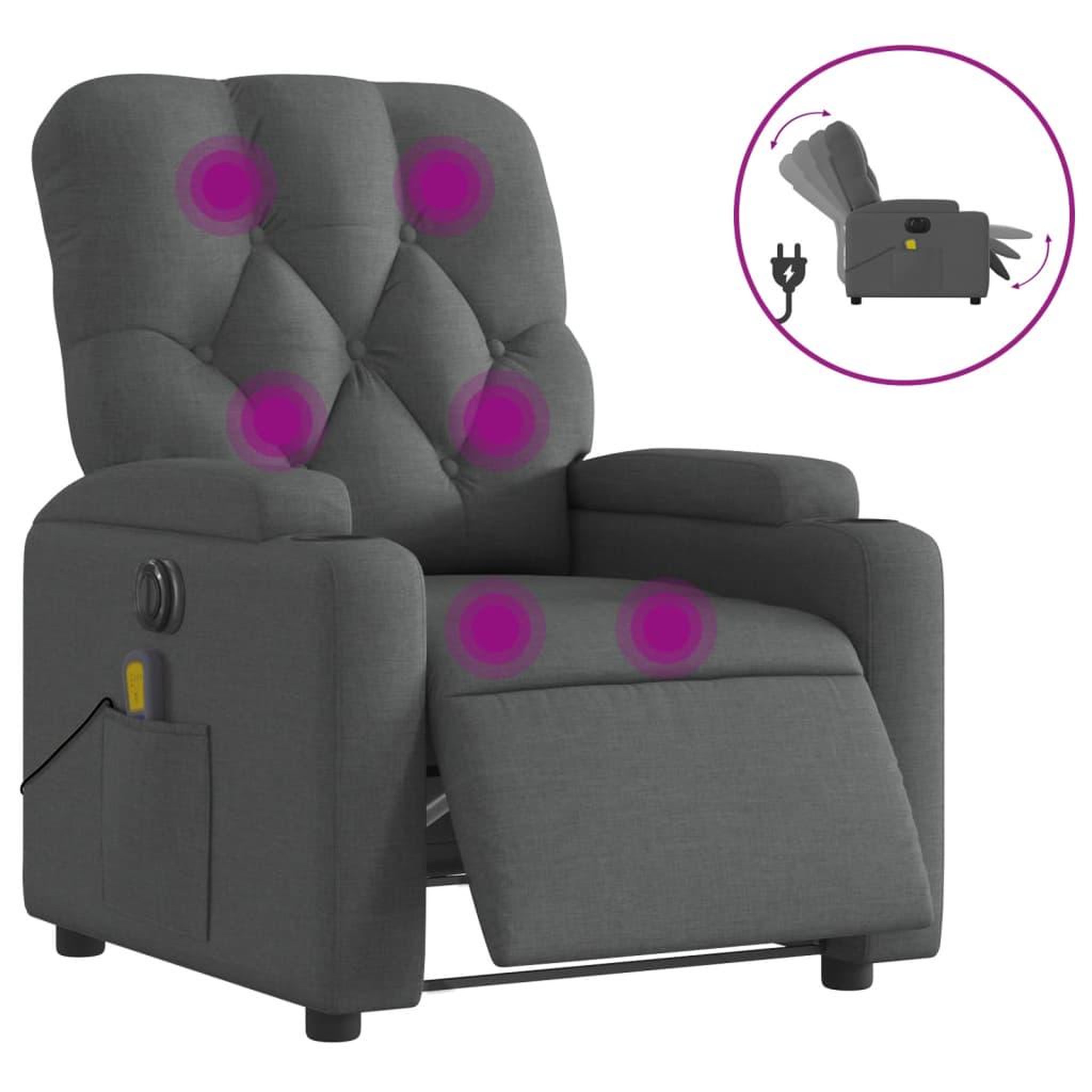 Voir la diapositive 2 : VIDAXL Fauteuil inclinable de massage electrique gris fonce tissu