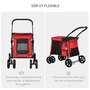 Voir la diapositive 5 : PAWHUT Poussette pliable pour chien chat 4 roues 3 pochettes rangement coussin acier oxford rouge
